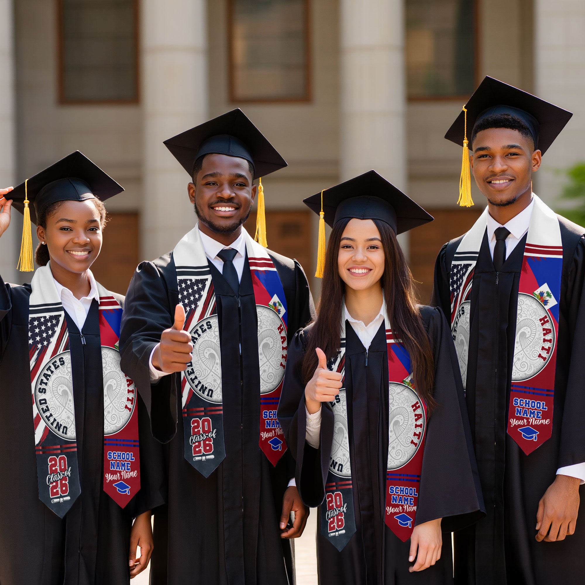 Haiti Flag Graduation Stole 2026, Haitian Grad Sash, Graduation Stole with Custom Details
