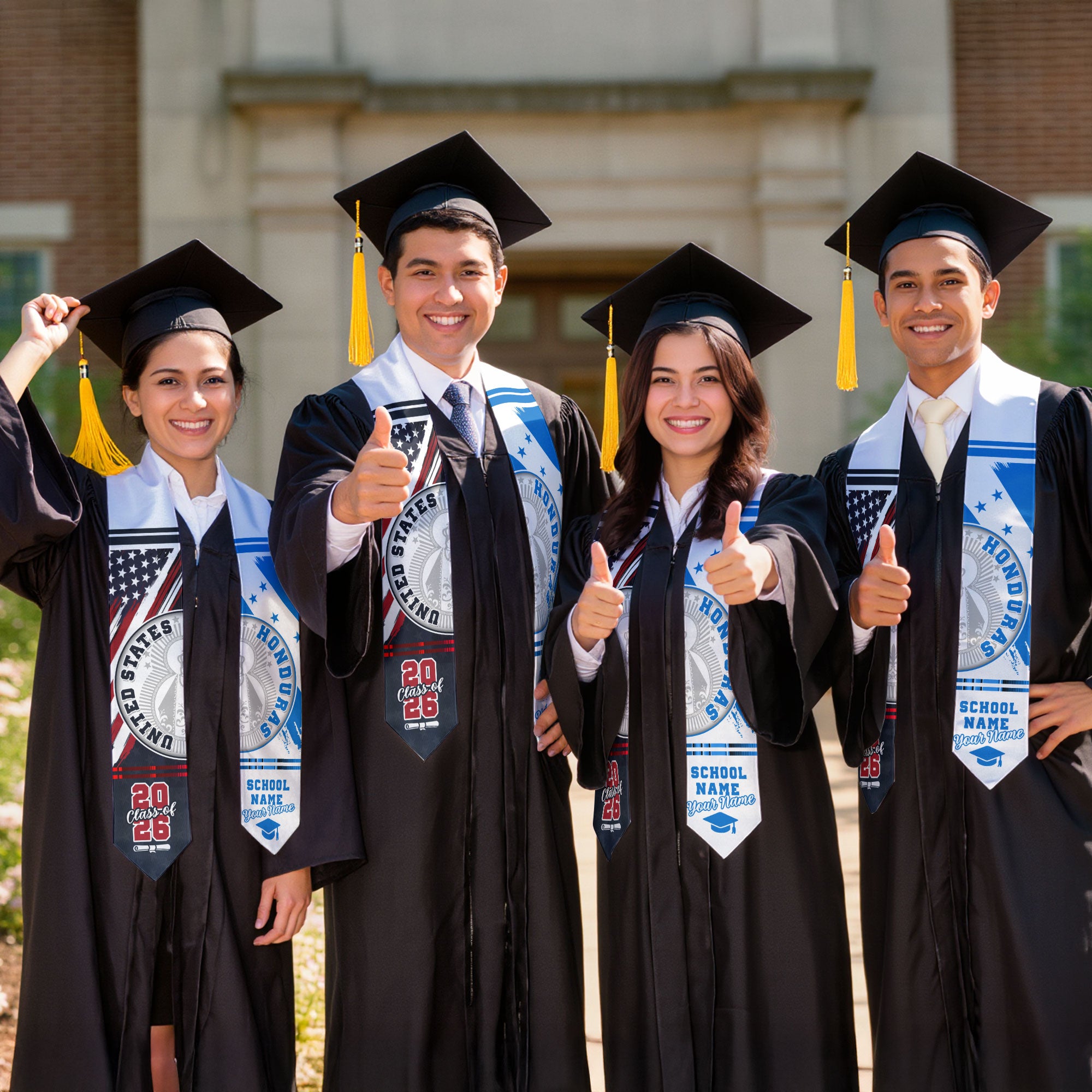 Honduras Flag Graduation Stole 2026, Honduran Grad Sash, Graduation Stole with Custom Details