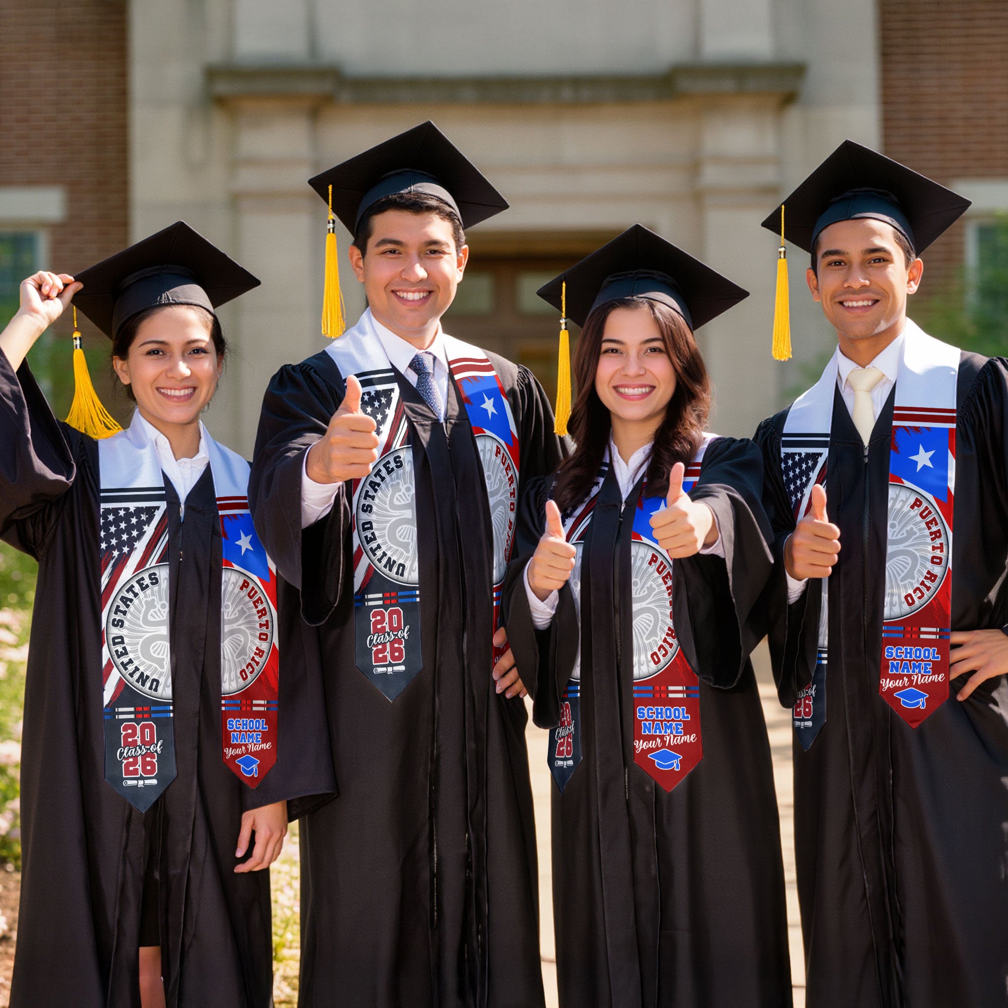 Puerto Rico Flag Graduation Stole 2026, Puerto Rican Grad Sash, Custom Details for 2026