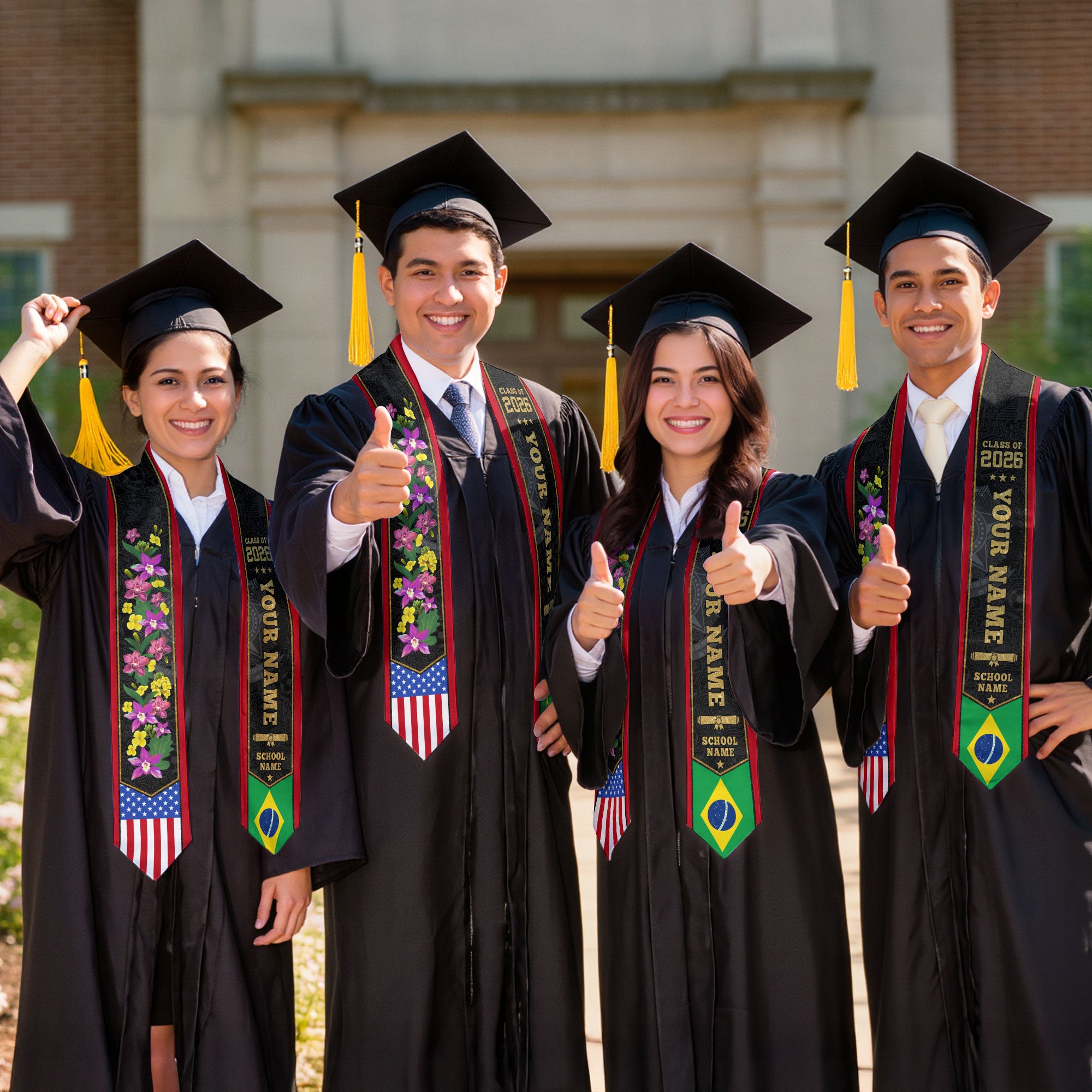 Brazil Graduation Stole 2026, Brazilian Flag Graduation Sash, Custom Grad Stole 2026