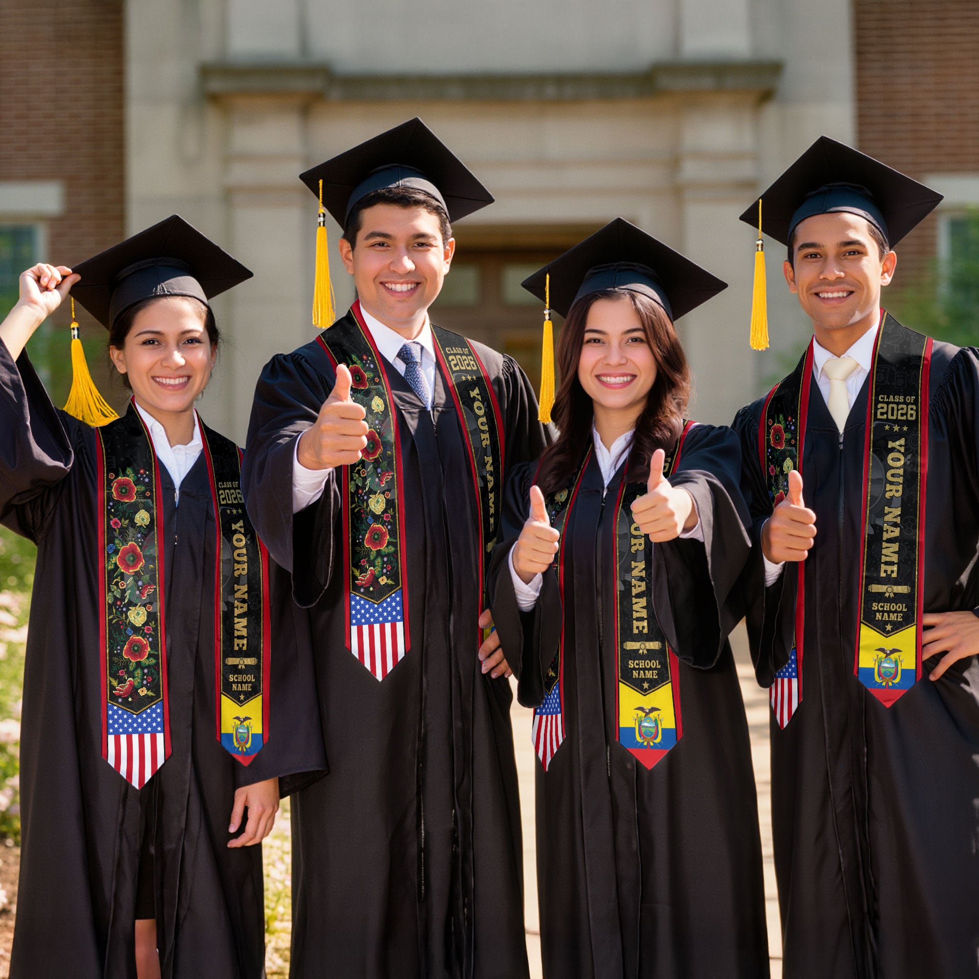 Ecuador Graduation Stole 2026, Ecuadorian Flag Graduation Sash, Custom Grad Stole 2026