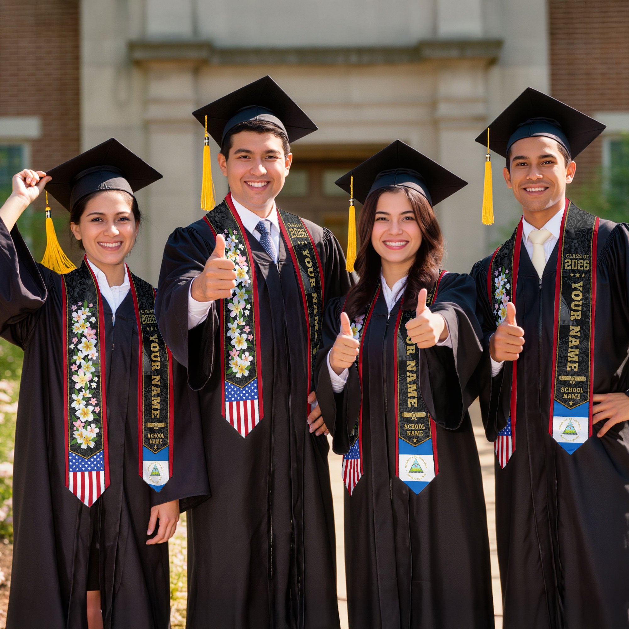 Nicaragua Graduation Stole 2026, Nicaraguan Flag Sash, Graduation Stole with Custom Accent