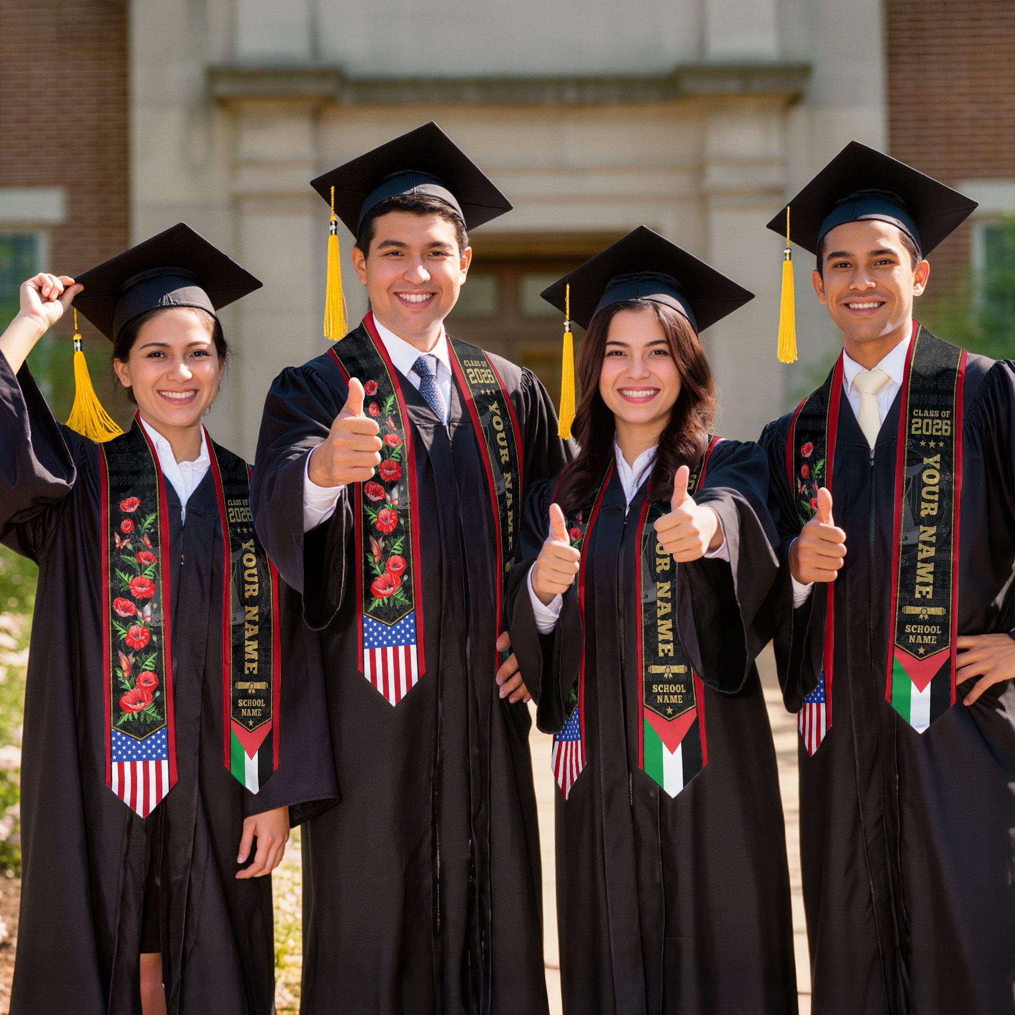 Palestine Graduation Stole 2026, Palestinian Flag Sash, Graduation Stole with Custom Accent