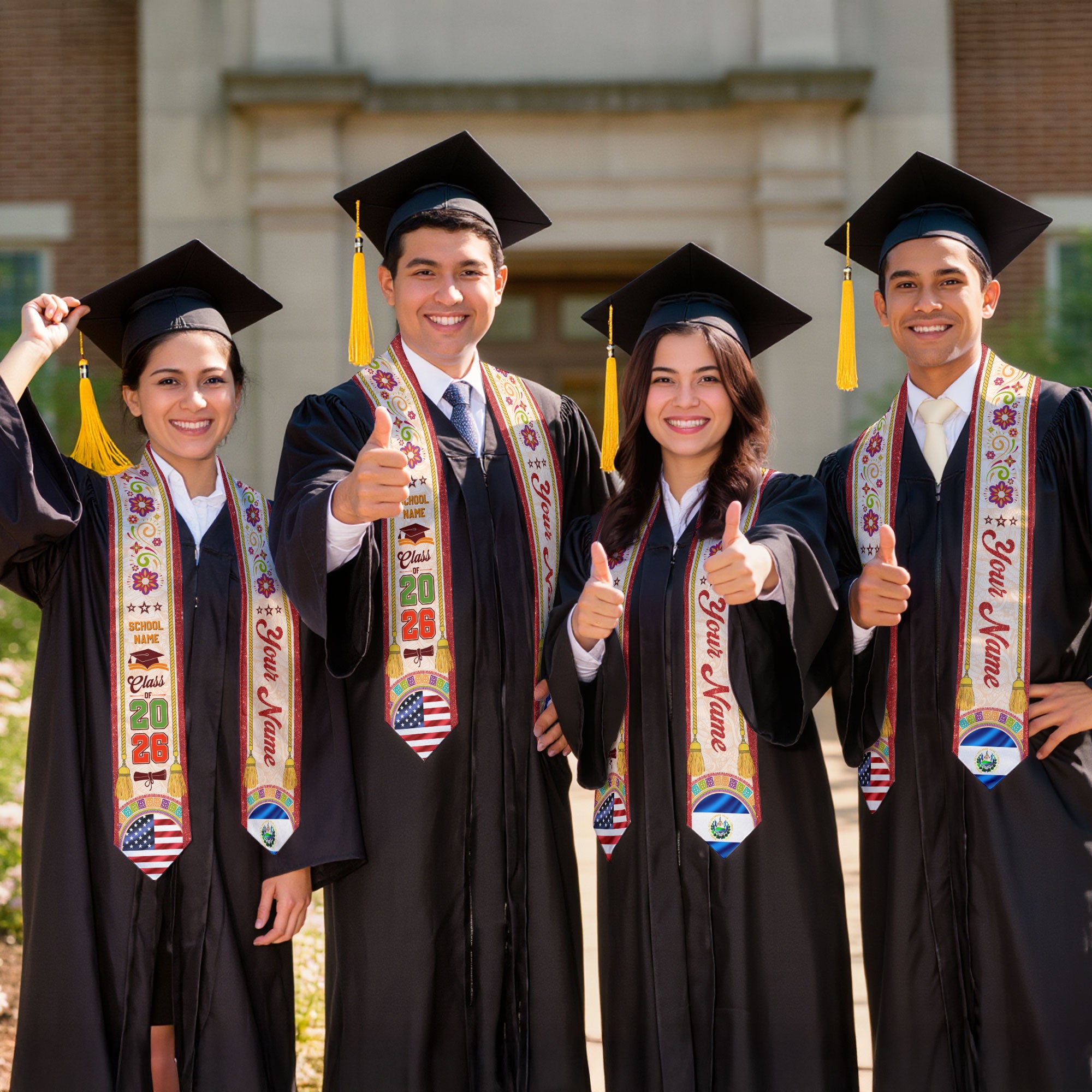 El Salvador Flag Graduation Stole 2026, Salvadoran Graduation Sash, Senior Grad Stole