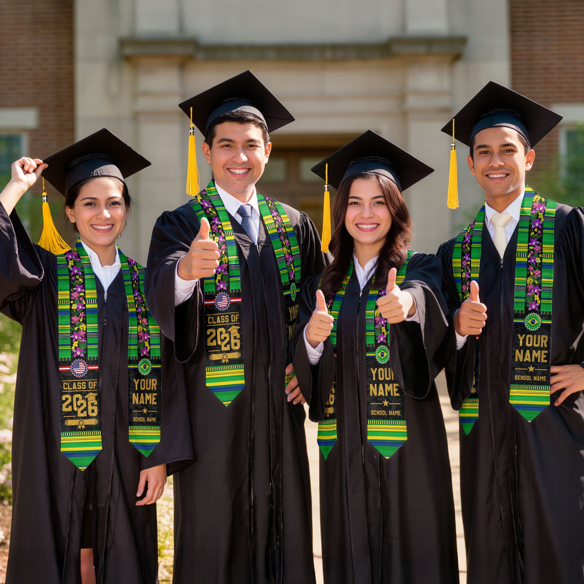 Brazil Flag Graduation Stole 2026, Brazil Stole Sash, Custom Grad Sash for Class of 2026