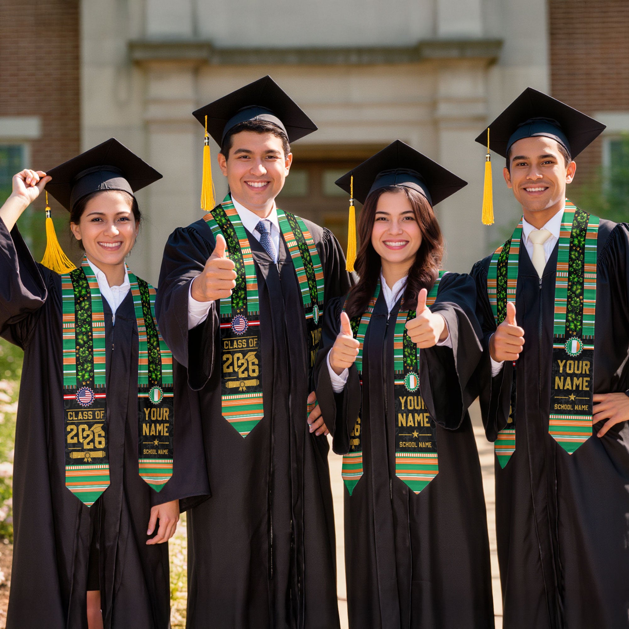 Ireland Flag Graduation Stole 2026, Ireland Stole Sash, Custom Grad Sash Class of 2026