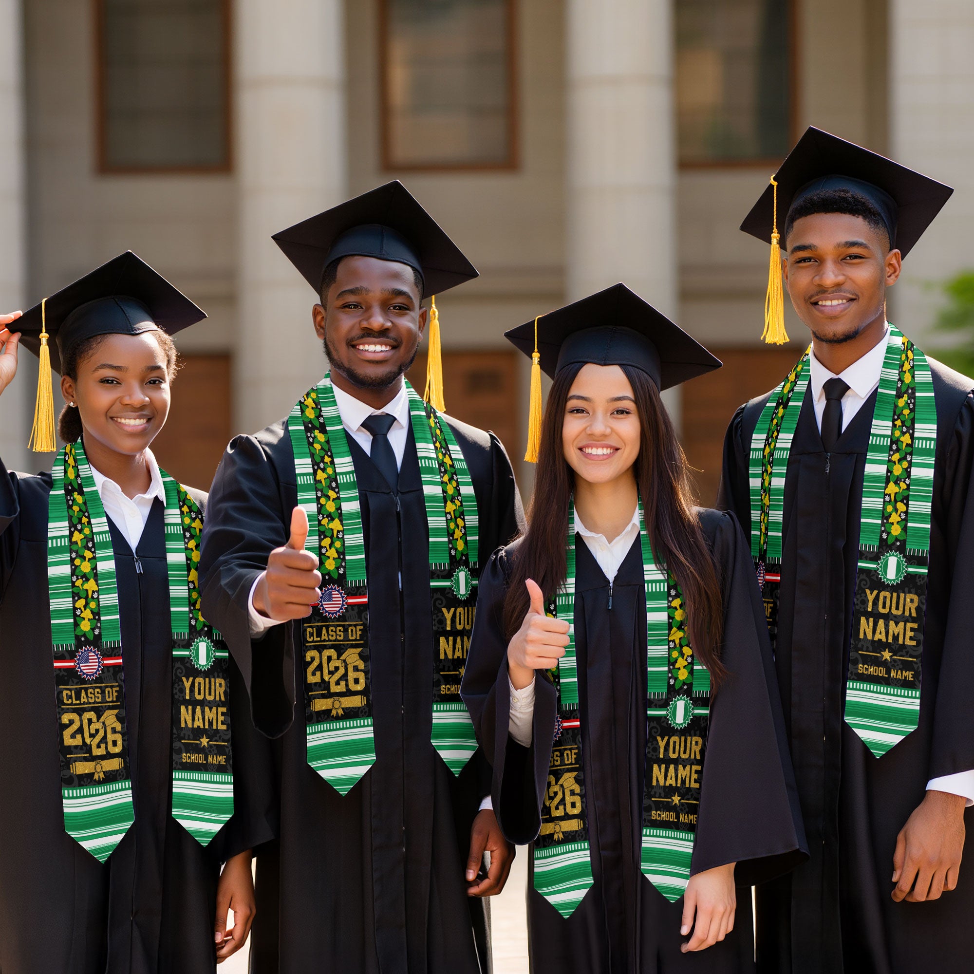 Nigeria Flag Graduation Stole 2026, Nigerian Graduation Sash, Personalized Finish