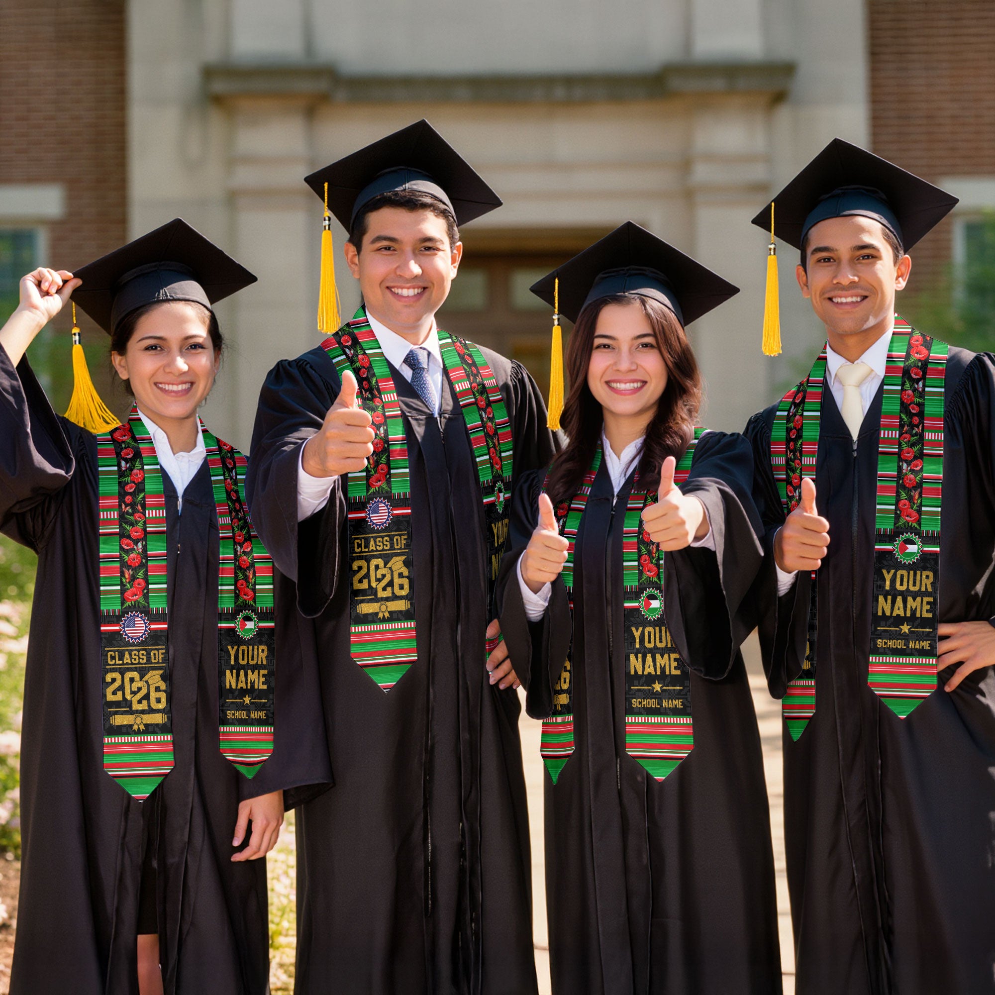 Palestine Flag Graduation Stole 2026, Palestinian Graduation Sash, Personalized Finish