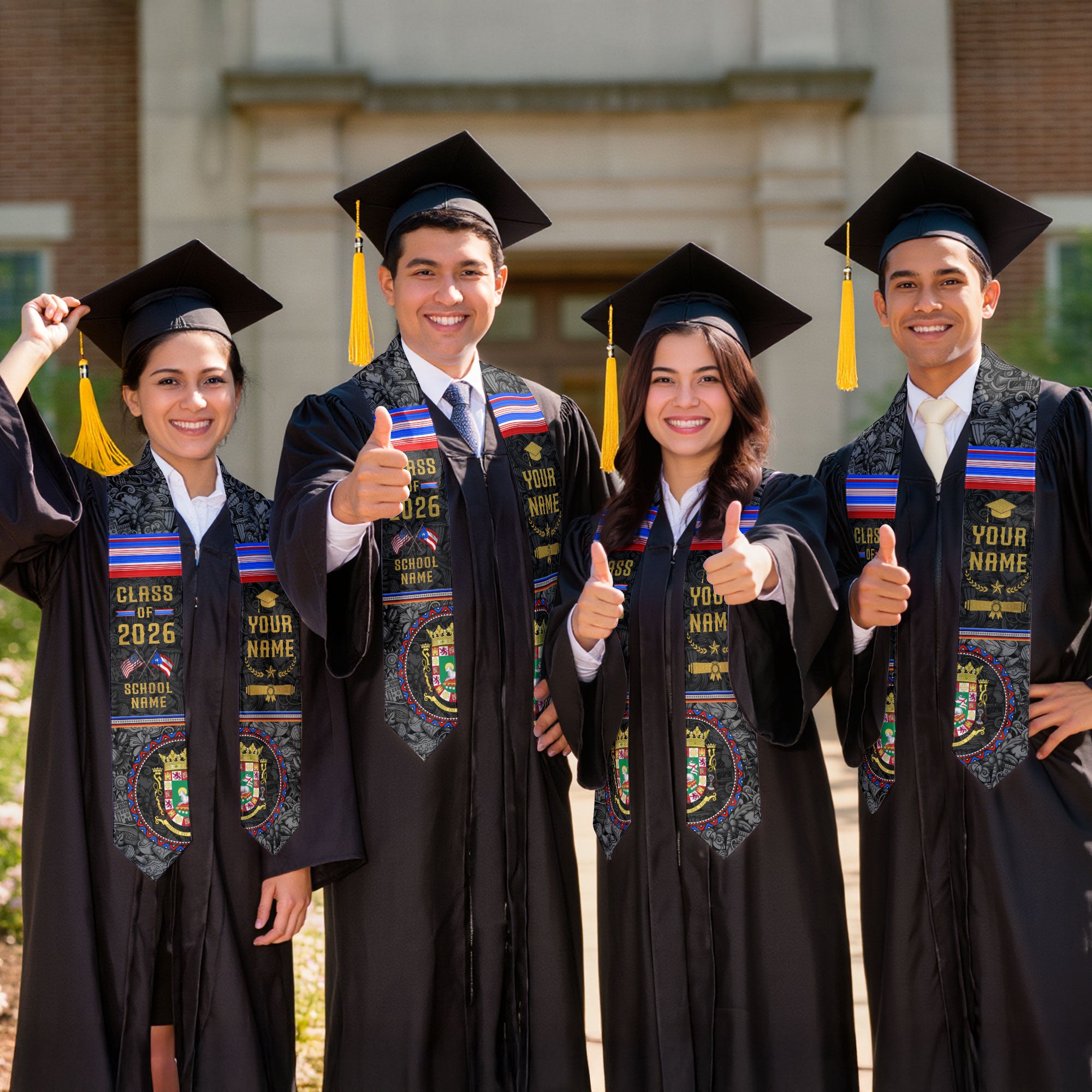 Puerto Rican Graduation Stole 2026, Puerto Rico Flag Sash, Graduation Stole with Custom Details