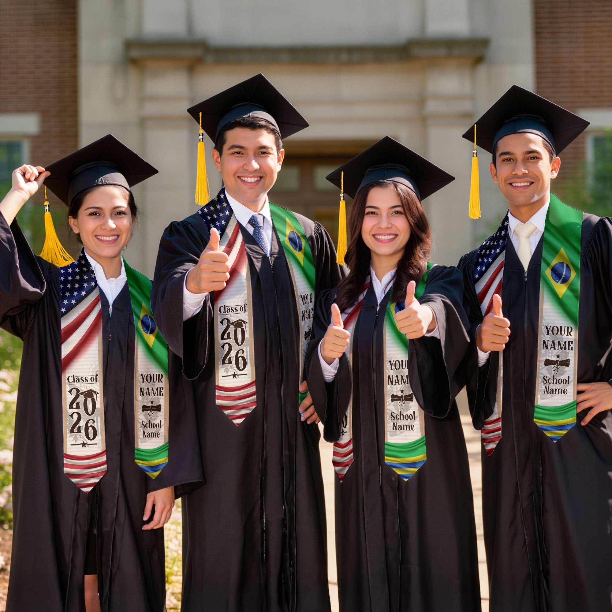 Brazil Graduation Sash 2026, Brazilian Flag Graduation Stole, Custom Brazil Grad Stole