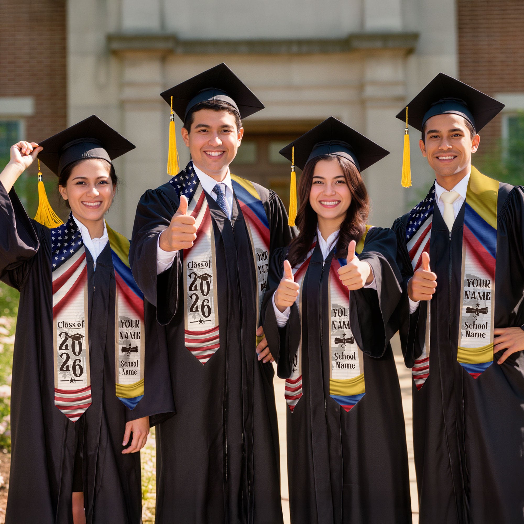 Graduation Stole Colombia 2026, Elegant Colombian Flag Sash for Formal Commencement Ceremony