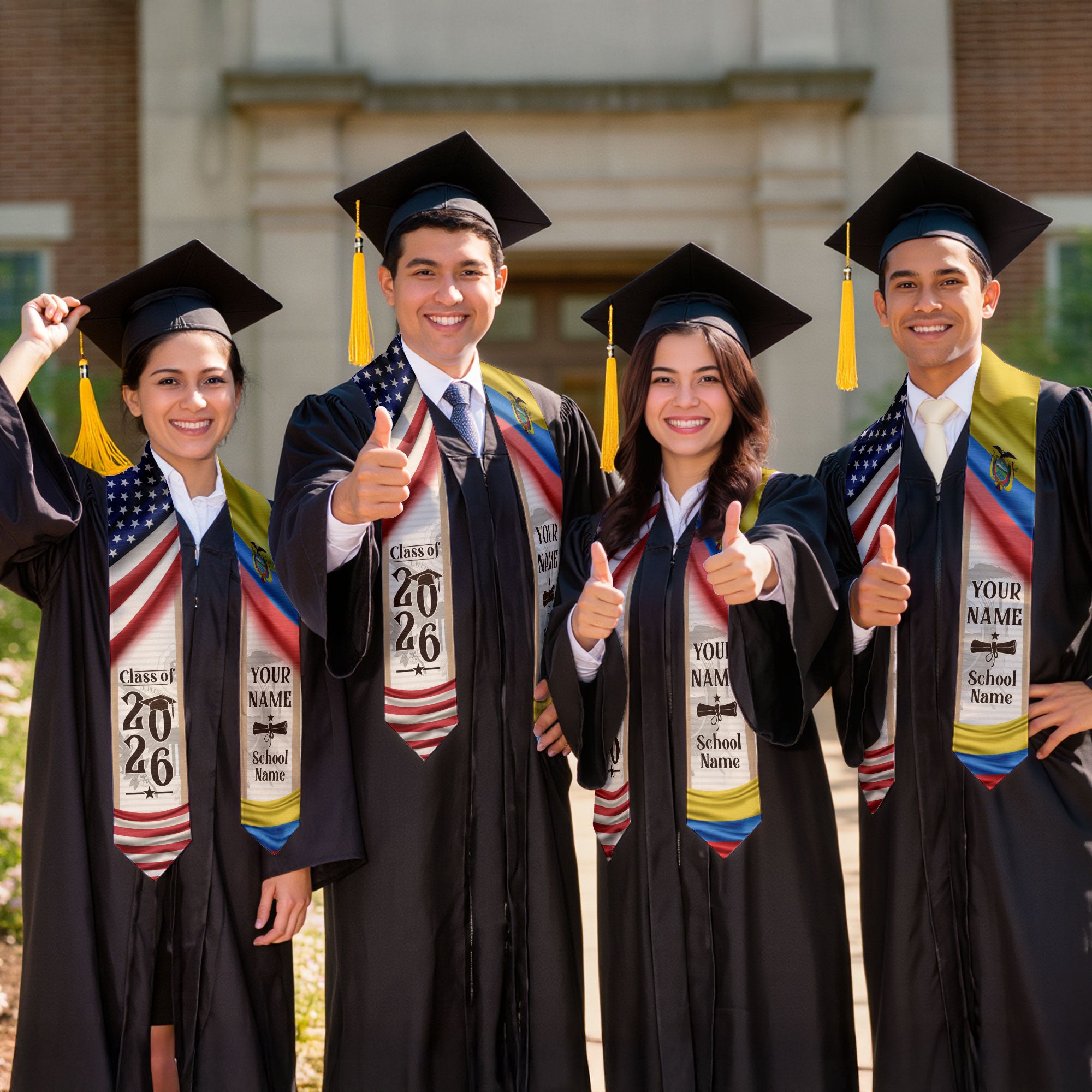 Ecuador Graduation Sash 2026, Ecuadorian Flag Graduation Stole, Custom Ecuador Grad Stole