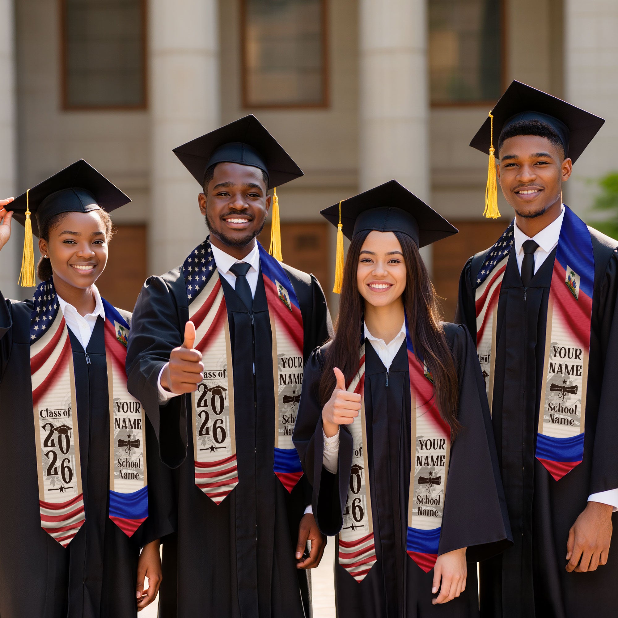 2026 Haitian Flag Stole, Graduation Sash for Haiti, Stole for Haitian Graduates