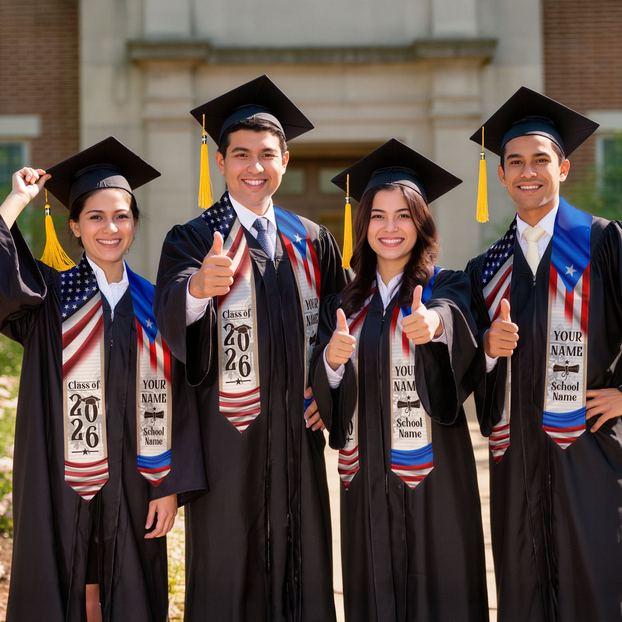 Puerto Rico Graduation Sash 2026, Puerto Rican Flag Graduation Stole, Custom Accent for Grads