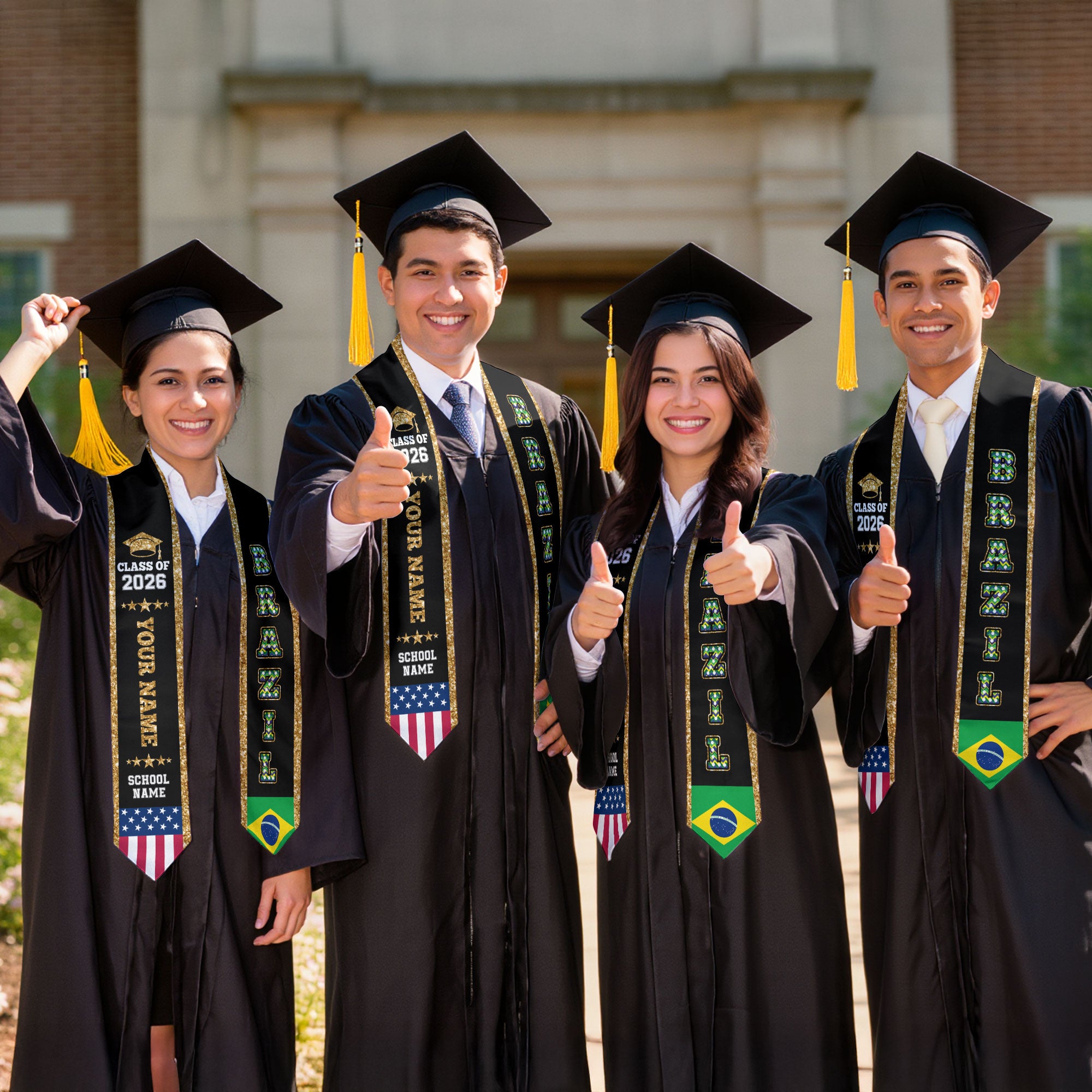 Brazil Graduation Stole 2026, Brazil Flag Sash, Personal Detail Option for Graduates