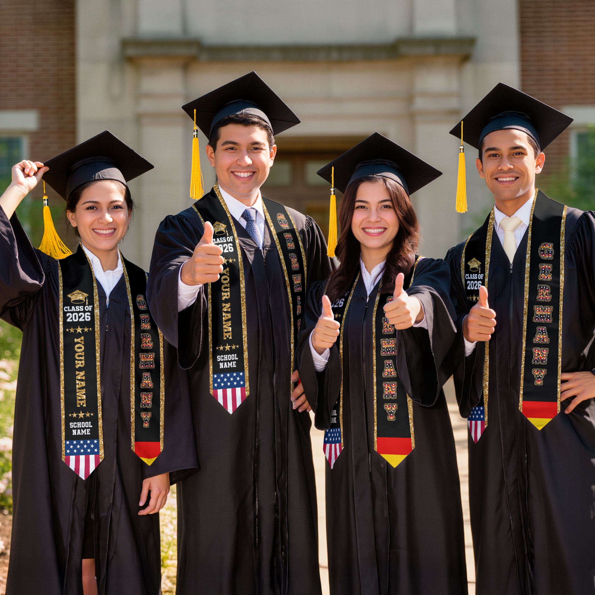 Germany Graduation Stole 2026, Germany Flag Sash, Personal Detail Option for Graduates