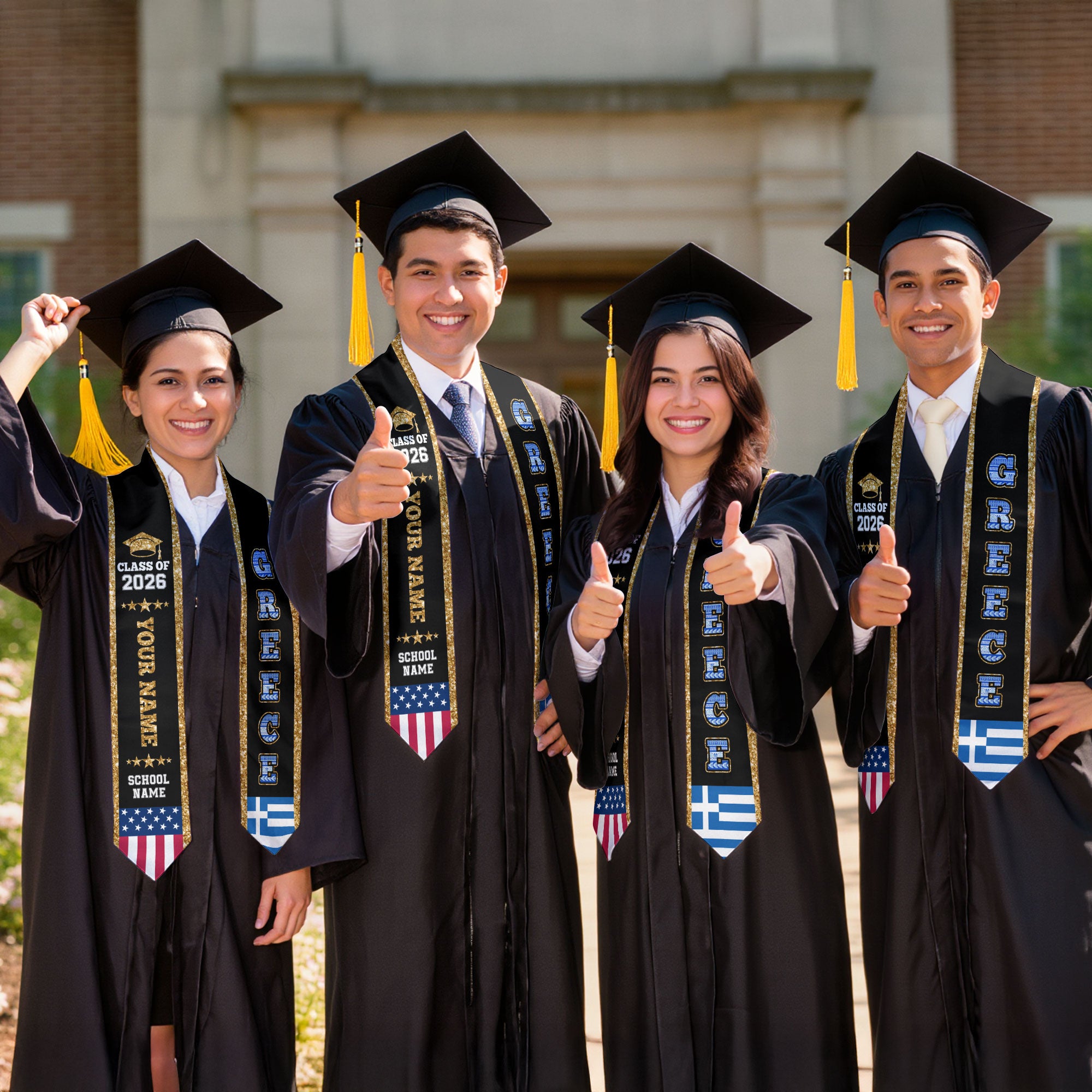 Greece Graduation Stole 2026, Greece Flag Sash, Personal Detail Option for Graduates