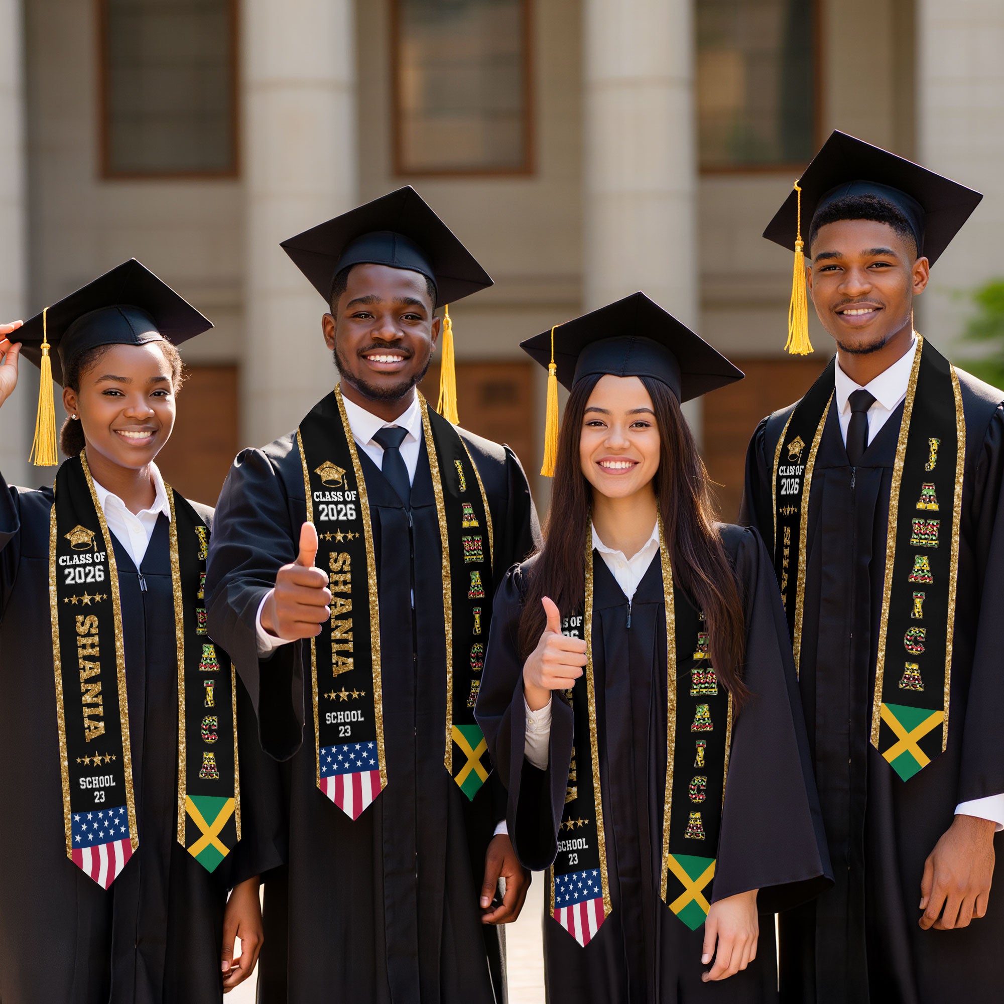 Jamaica Graduation Stole 2026, Jamaica Flag Sash, Personal Detail Option for Graduates