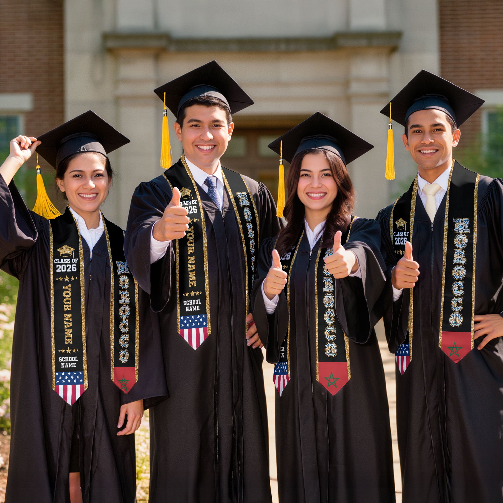 Morocco Graduation Stole 2026, Morocco Flag Sash, Personal Detail Option for Graduates