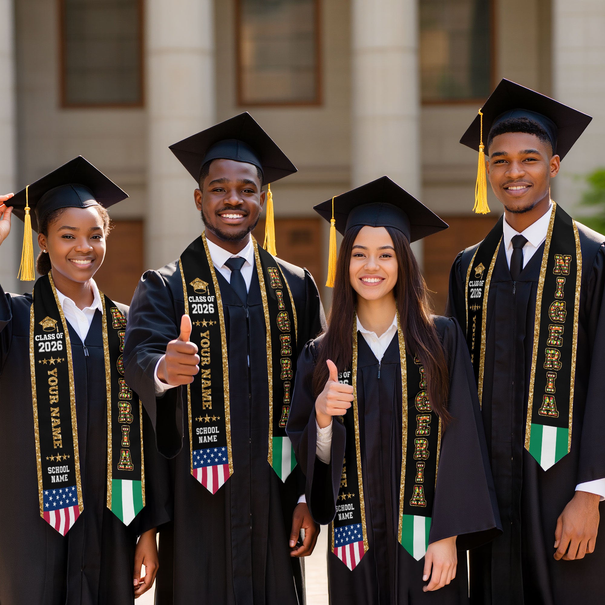 Nigeria Graduation Stole 2026, Nigeria Flag Sash, Personal Detail Option for Graduates