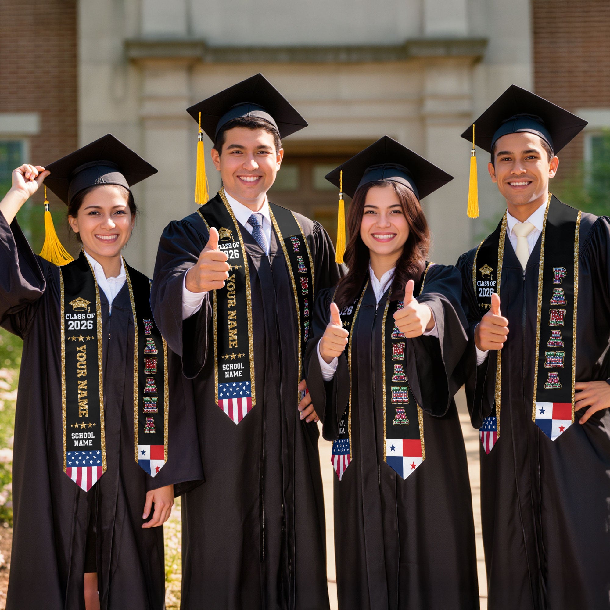 Panama Graduation Stole 2026, Panama Flag Sash, Personal Detail Option for Graduates