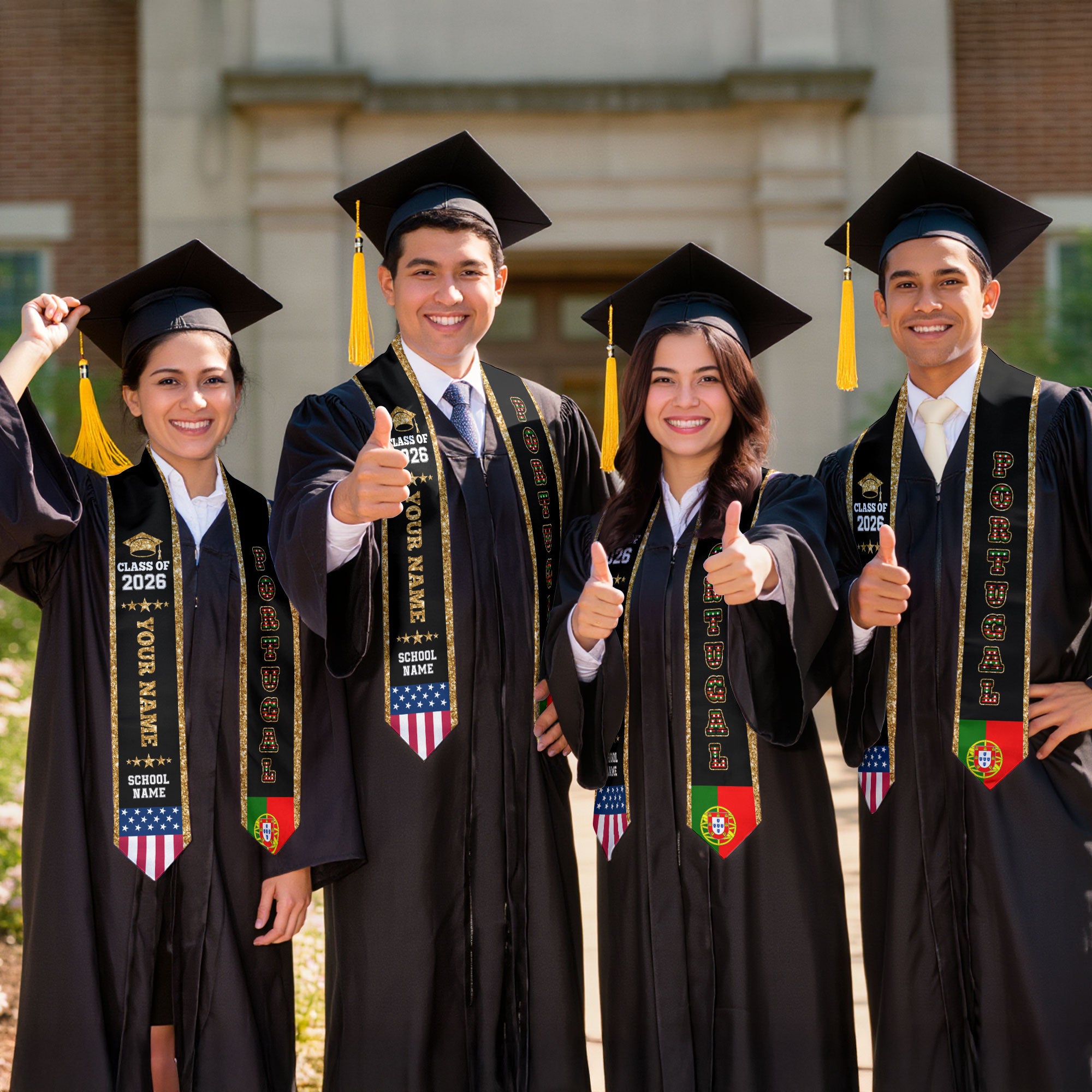 Portugal Graduation Stole 2026, Portugal Flag Sash, Personal Detail Option for Graduates
