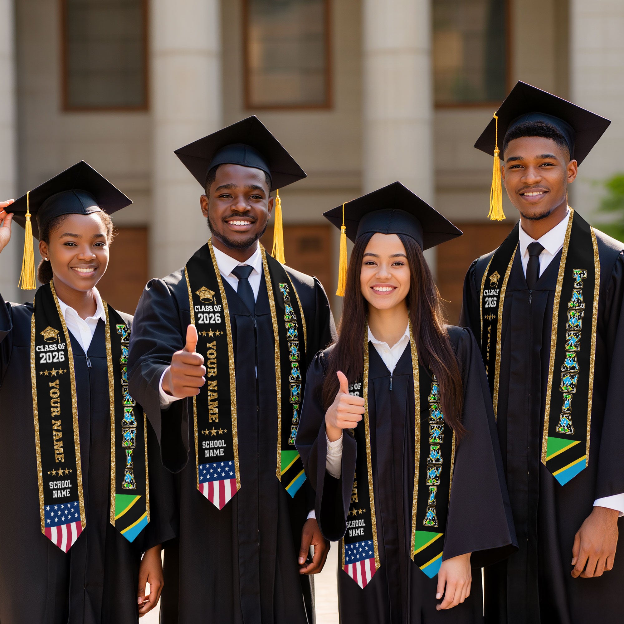 Tanzania Graduation Stole 2026, Tanzania Flag Sash, Personal Detail Option for Graduates