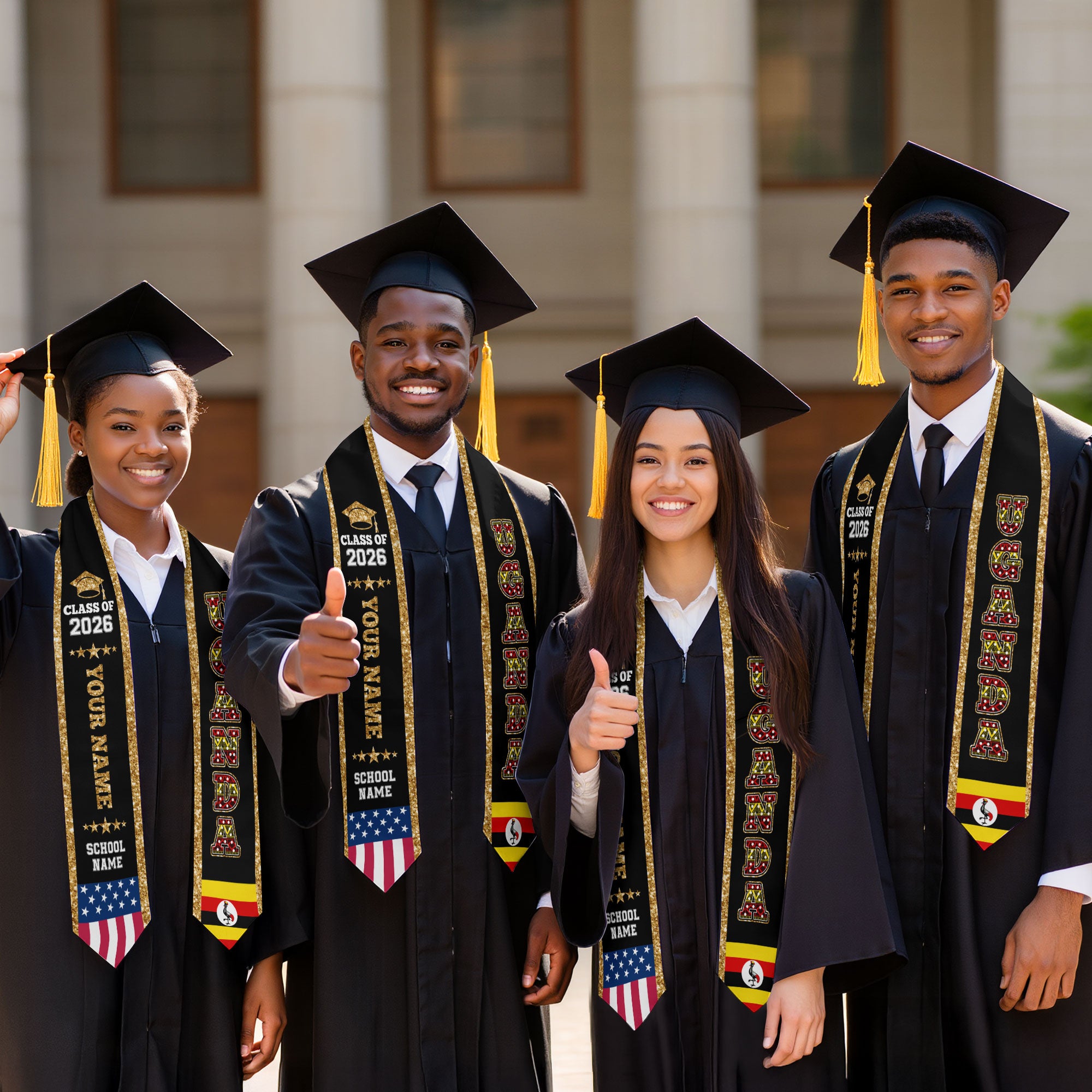 Uganda Graduation Stole 2026, Uganda Flag Sash, Personal Detail Option for Graduates