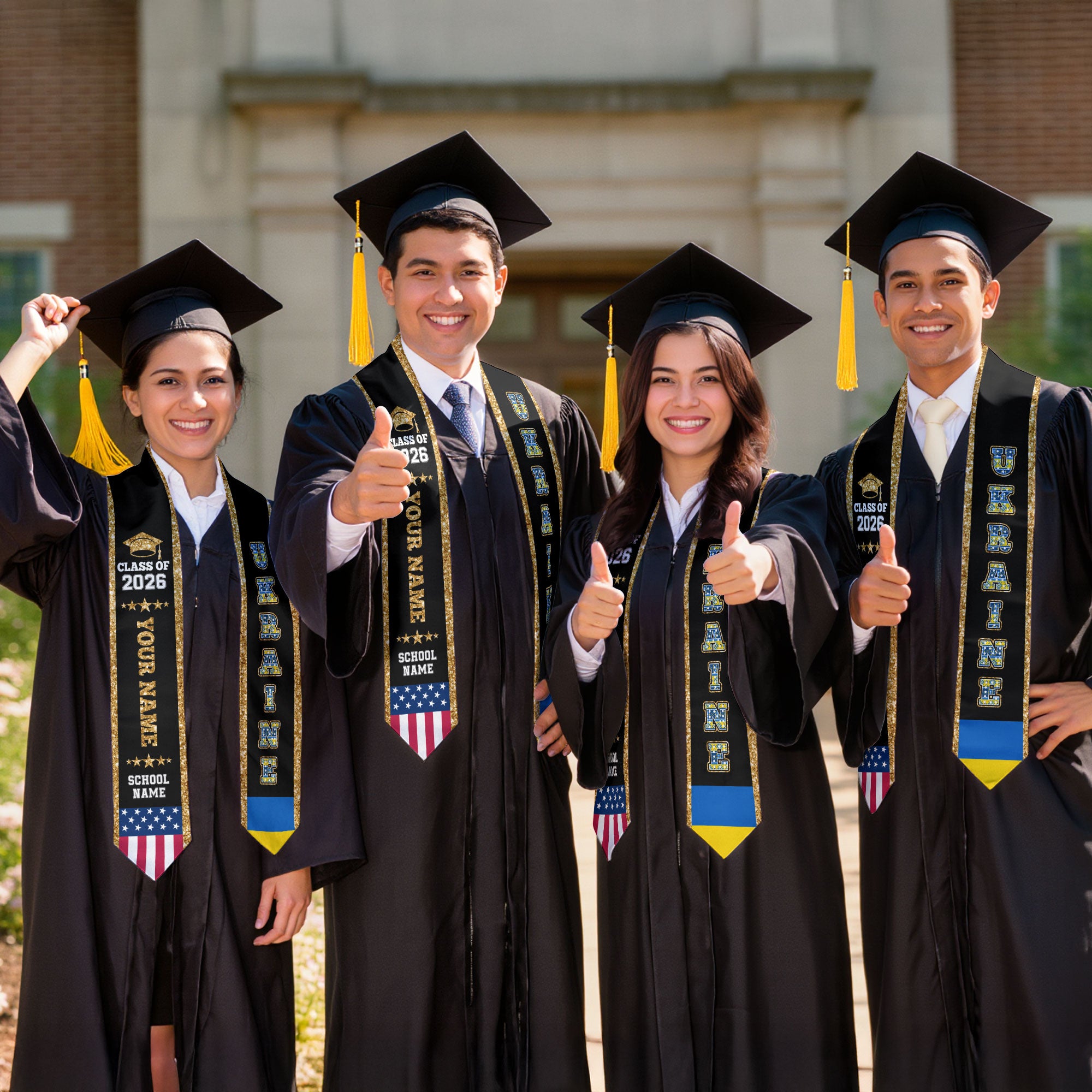 Ukraine Graduation Stole 2026, Ukraine Flag Sash, Personal Detail Option for Graduates