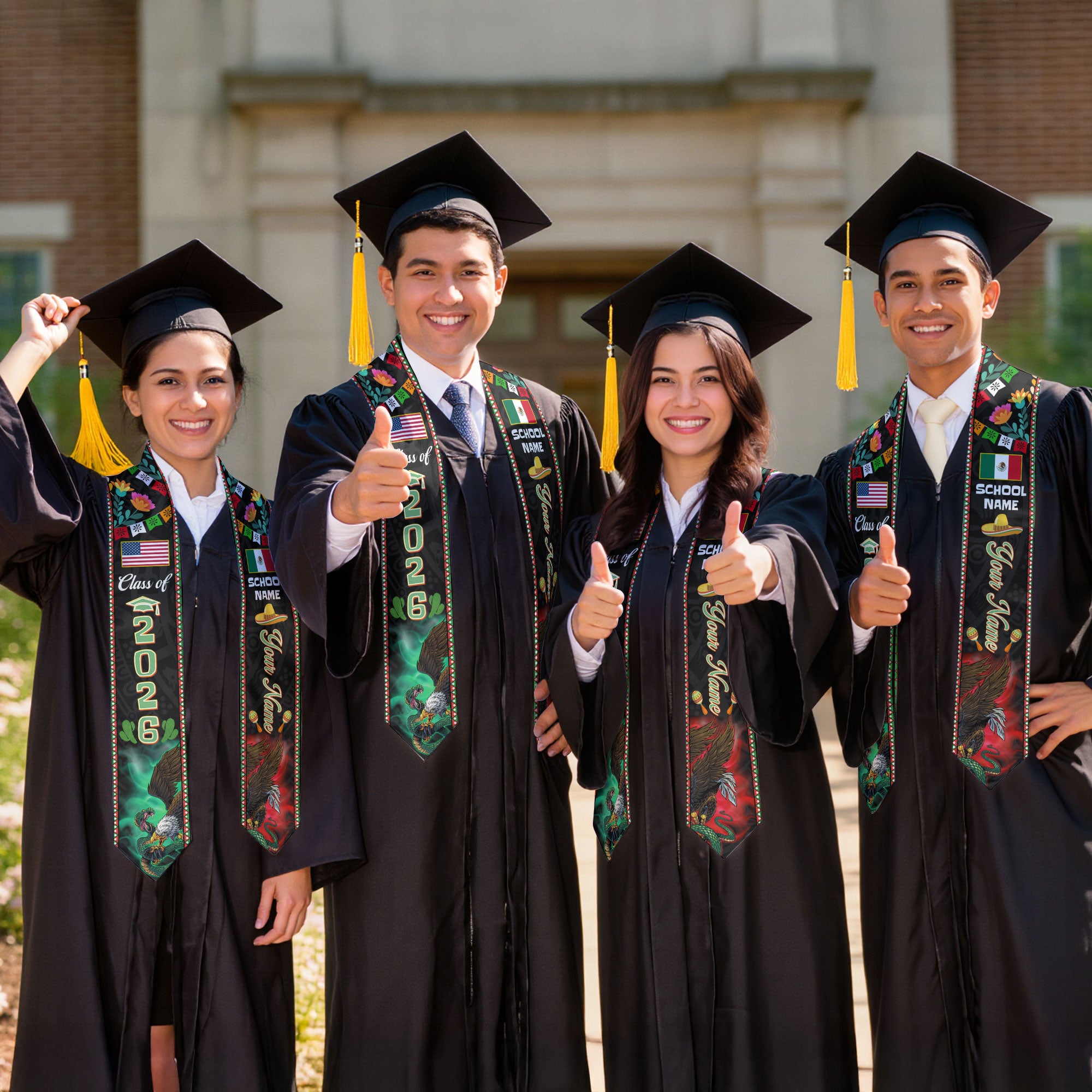 Mexico Graduation Stole 2026, Mexican Flag Sash, Add Name & Year Detail Option for Grads