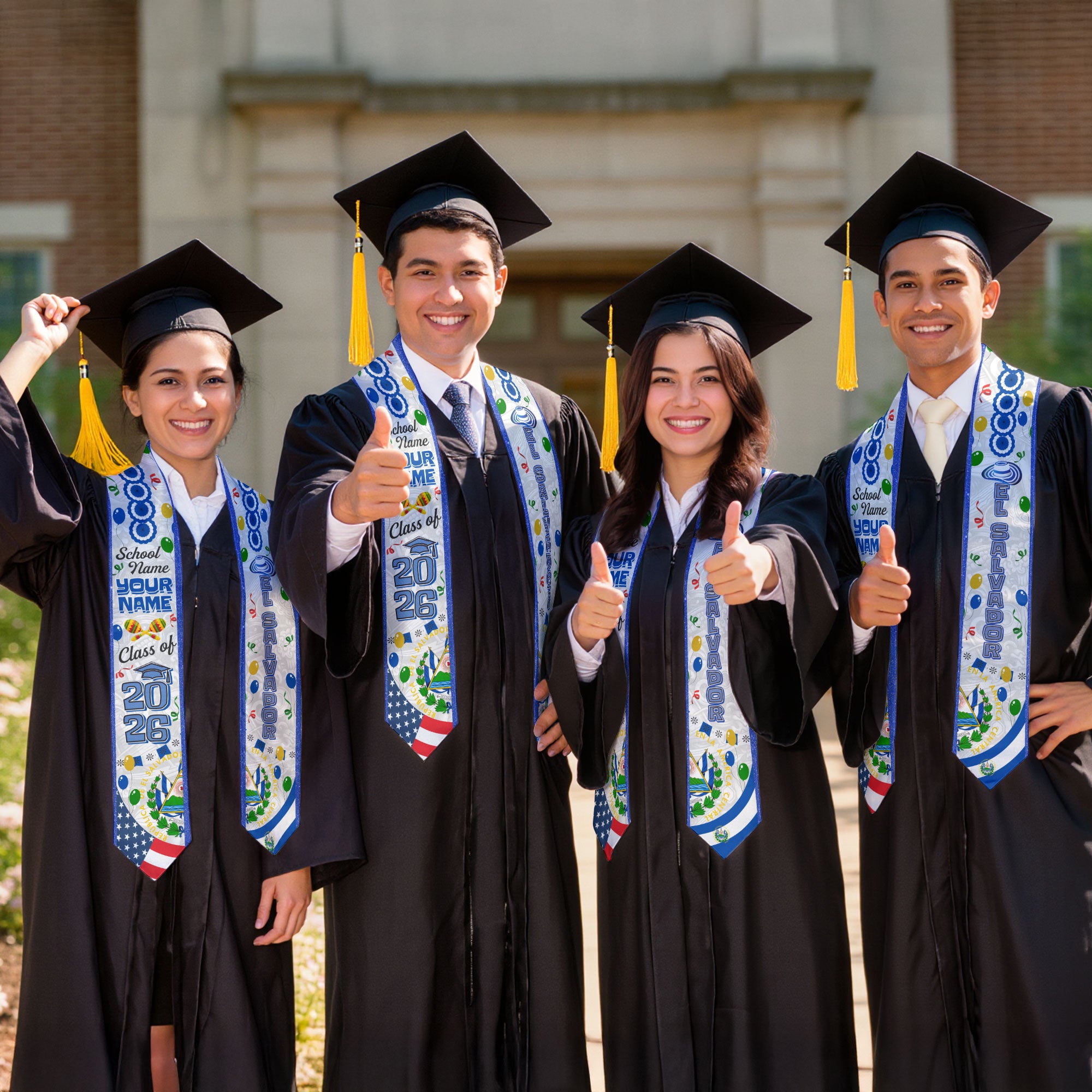 Customized Graduation Stole El Salvador, El Salvador Flag Graduation Sash, Custom Stole for Graduation 2026