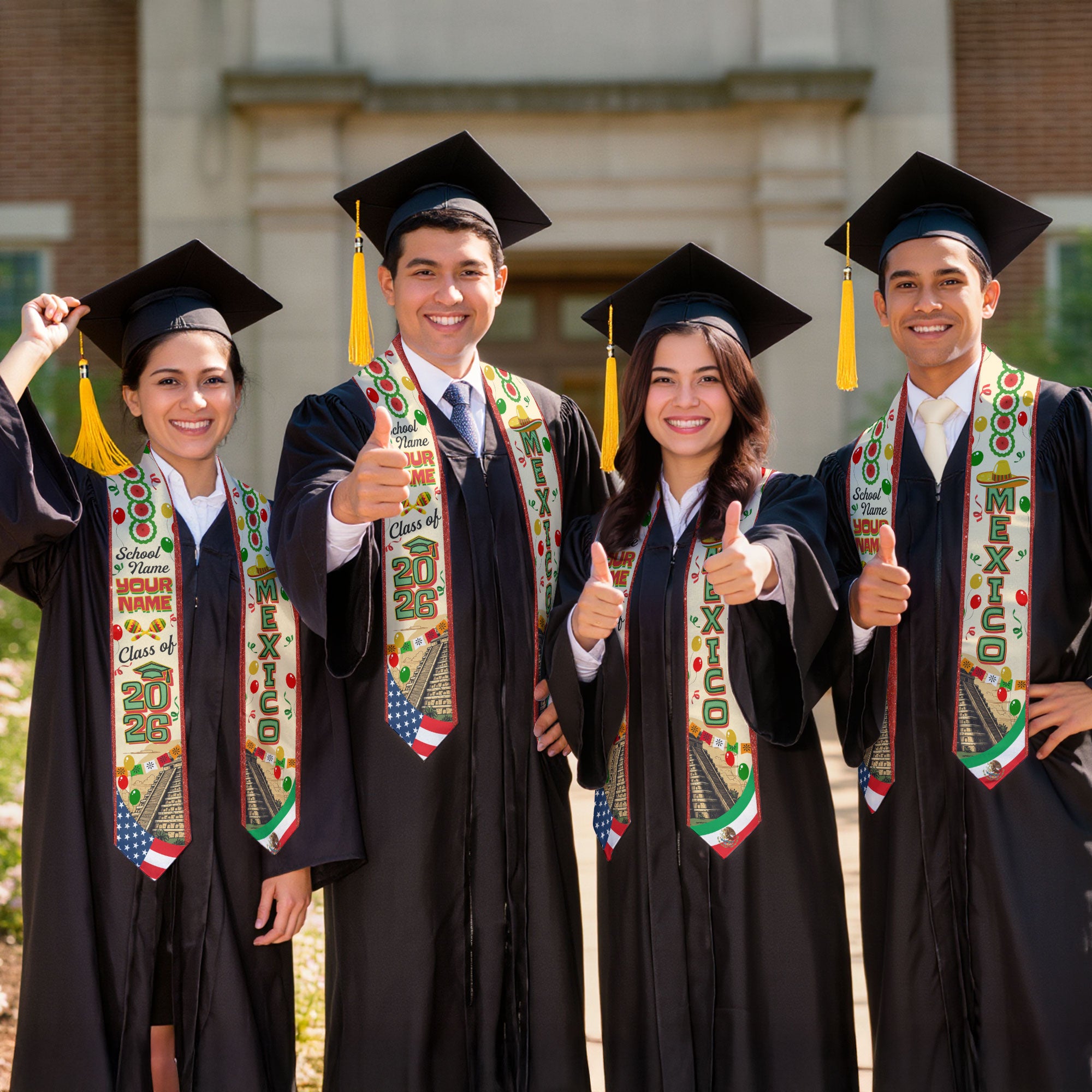 Mexican Graduation Sash 2026, Mexico Flag Stole, Name Detail Option for Ceremony Photos