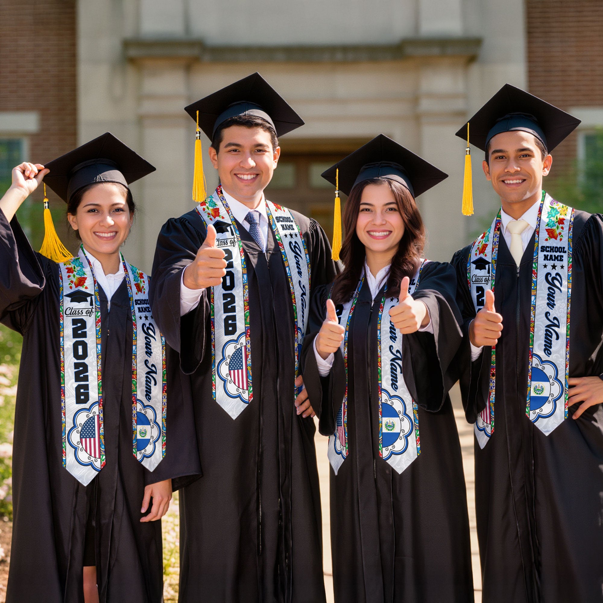 Customized El Salvador American Graduation Stole, El Salvador Flag Graduation Sash, Class of 2026