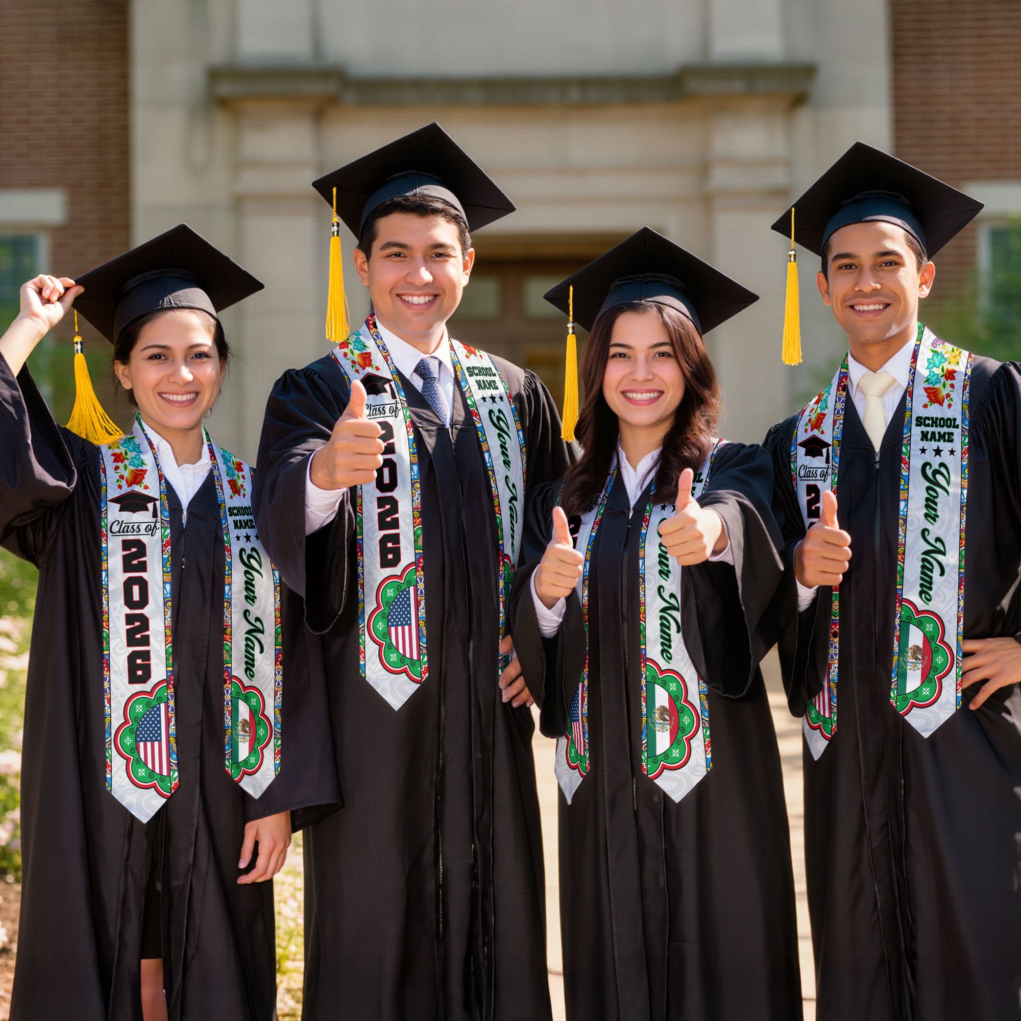 2026 Mexico Flag Graduation Stole, Mexican Sash for Grads, Optional Name Detail