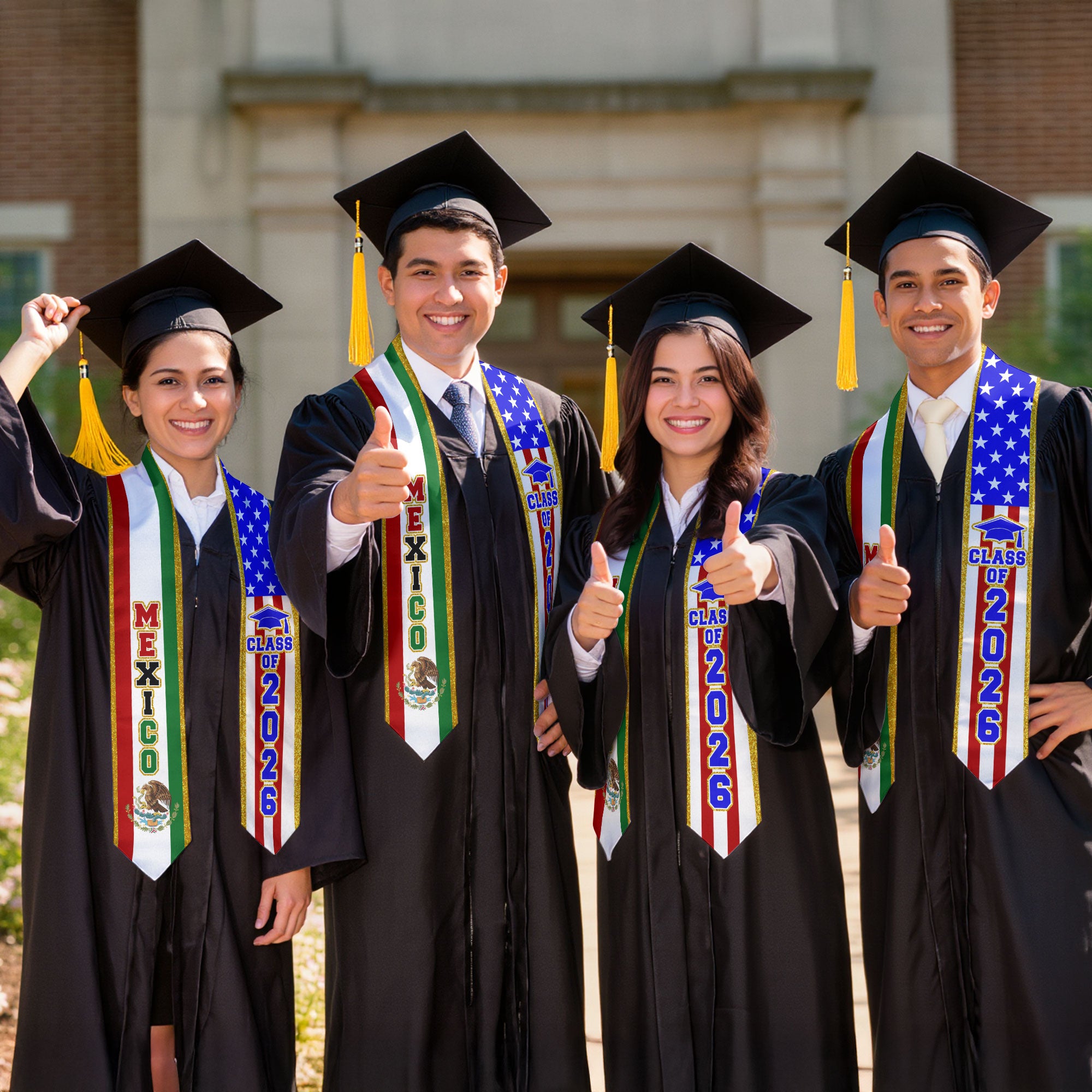 Mexico Flag Graduation Stole 2026, Mexican Sash for Graduation, Classic Photo Ceremony