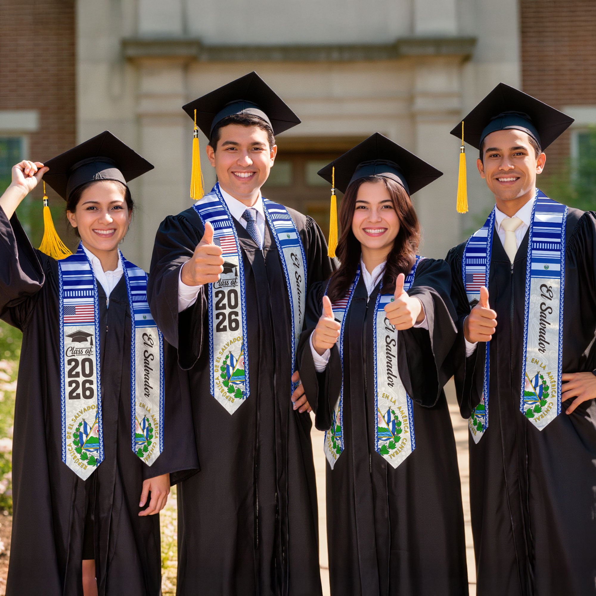 El Salvador American Graduation Stole, El Salvador Flag Graduation Sash Class of 2026