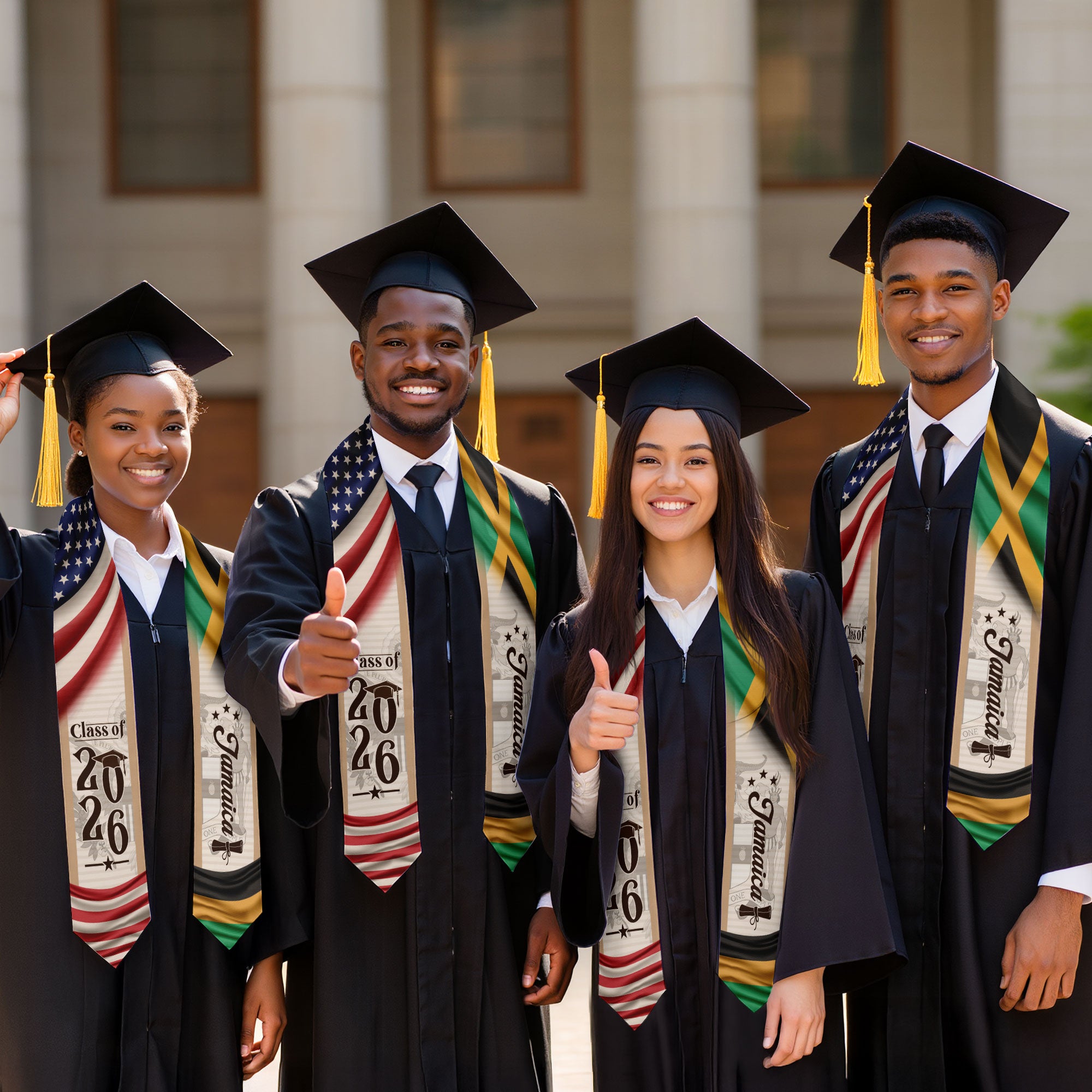 Jamaica Flag Graduation Stole 2026, Jamaican Graduation Sash, Elegant Design for Class of 2026