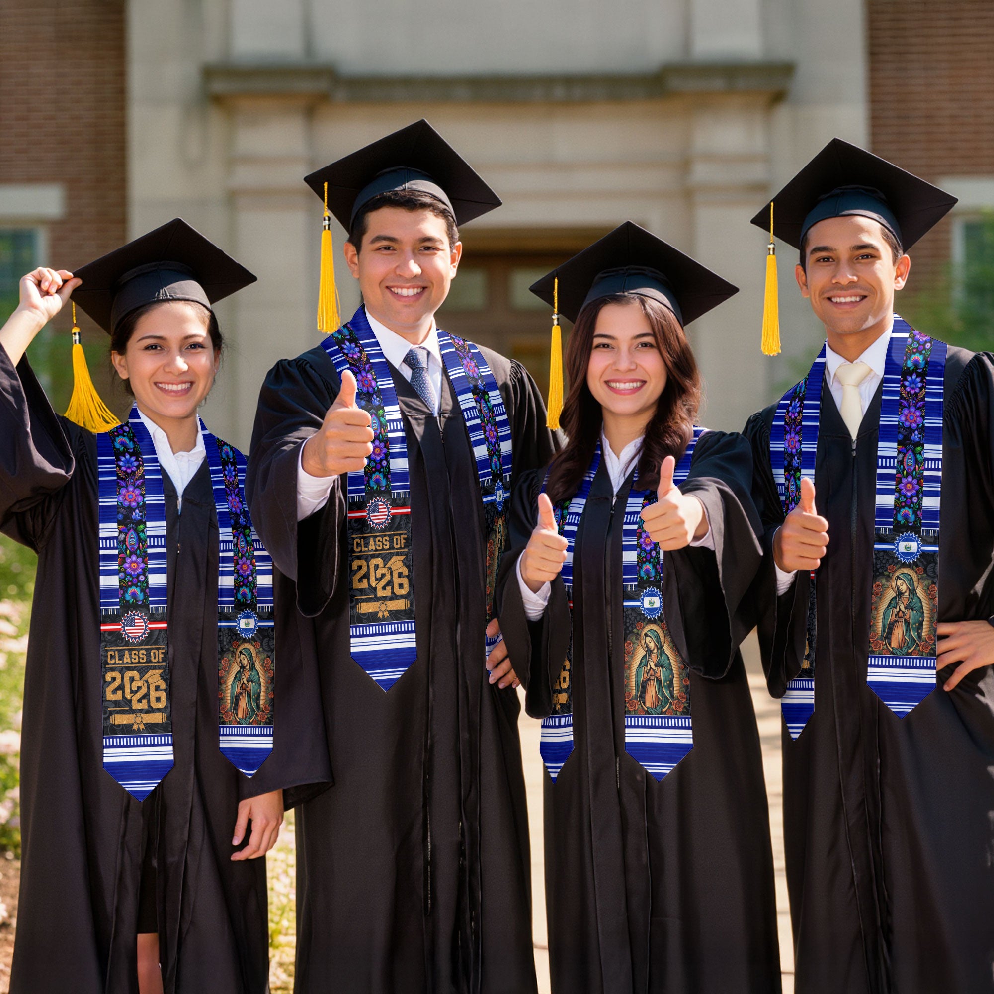 Salvadoran Flag Graduation Stole 2026, El Salvador Graduation Sash for Academic Ceremony Event