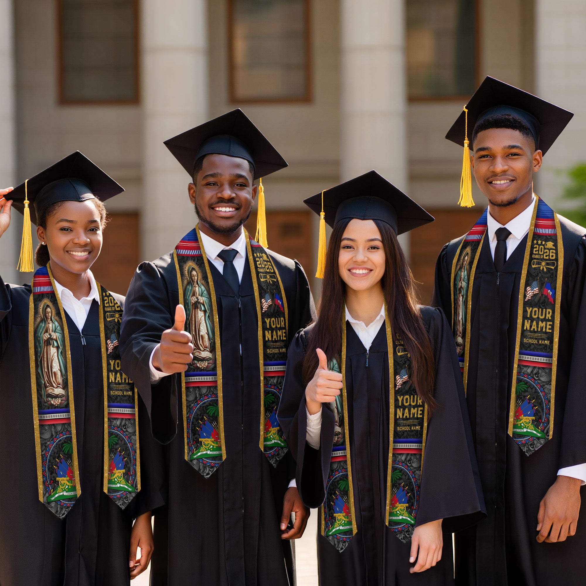 Haiti Graduation Stole 2026, Haitian Flag Sash, Tailored Detail for Class of 2026 Grads