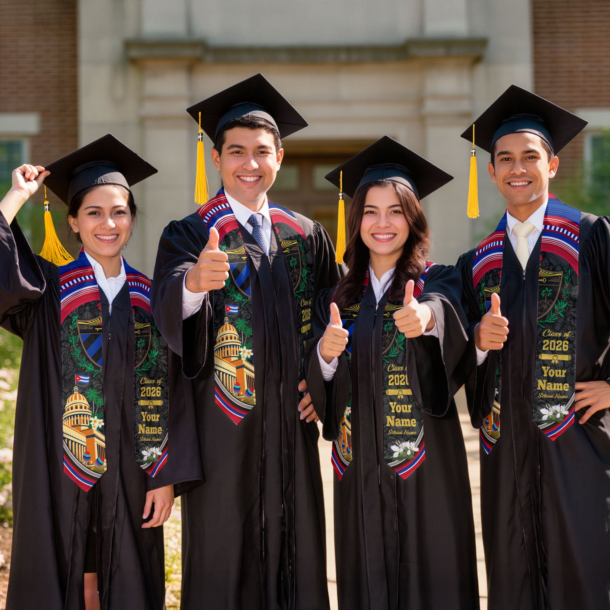 Cuban Flag Graduation Sash 2026, Cuba Stole, Signature Custom Finish for Graduates 2026