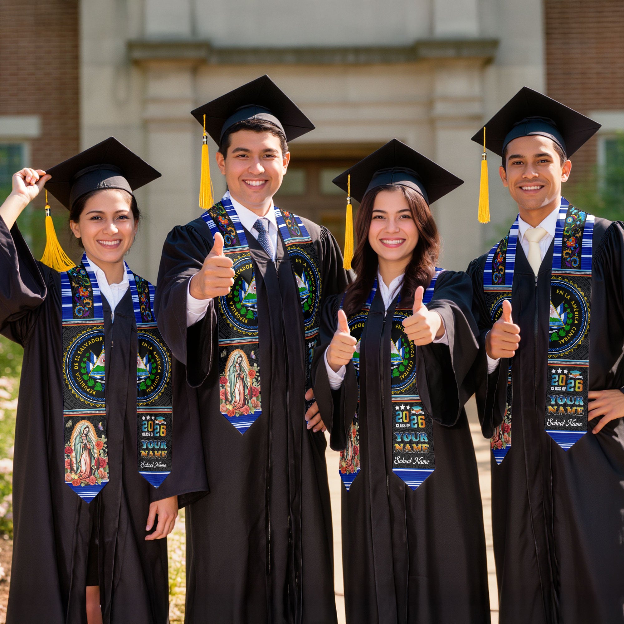 Salvadoran Graduation Stole 2026, El Salvador Flag Sash, Custom Grad Sash for 2026