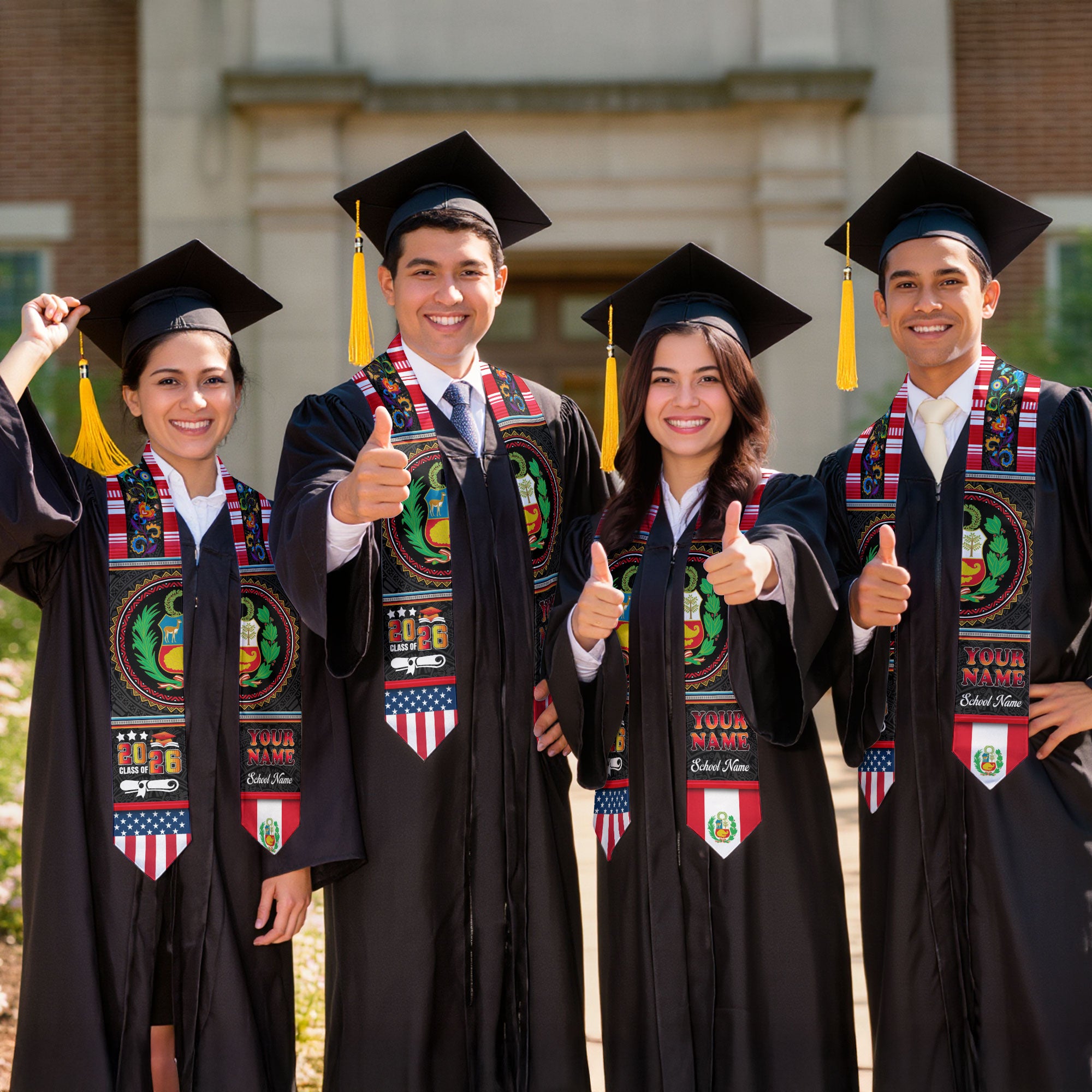 Peru Graduation Stole 2026, Peruvian Flag Sash, Custom-Ready Style for Class of 2026