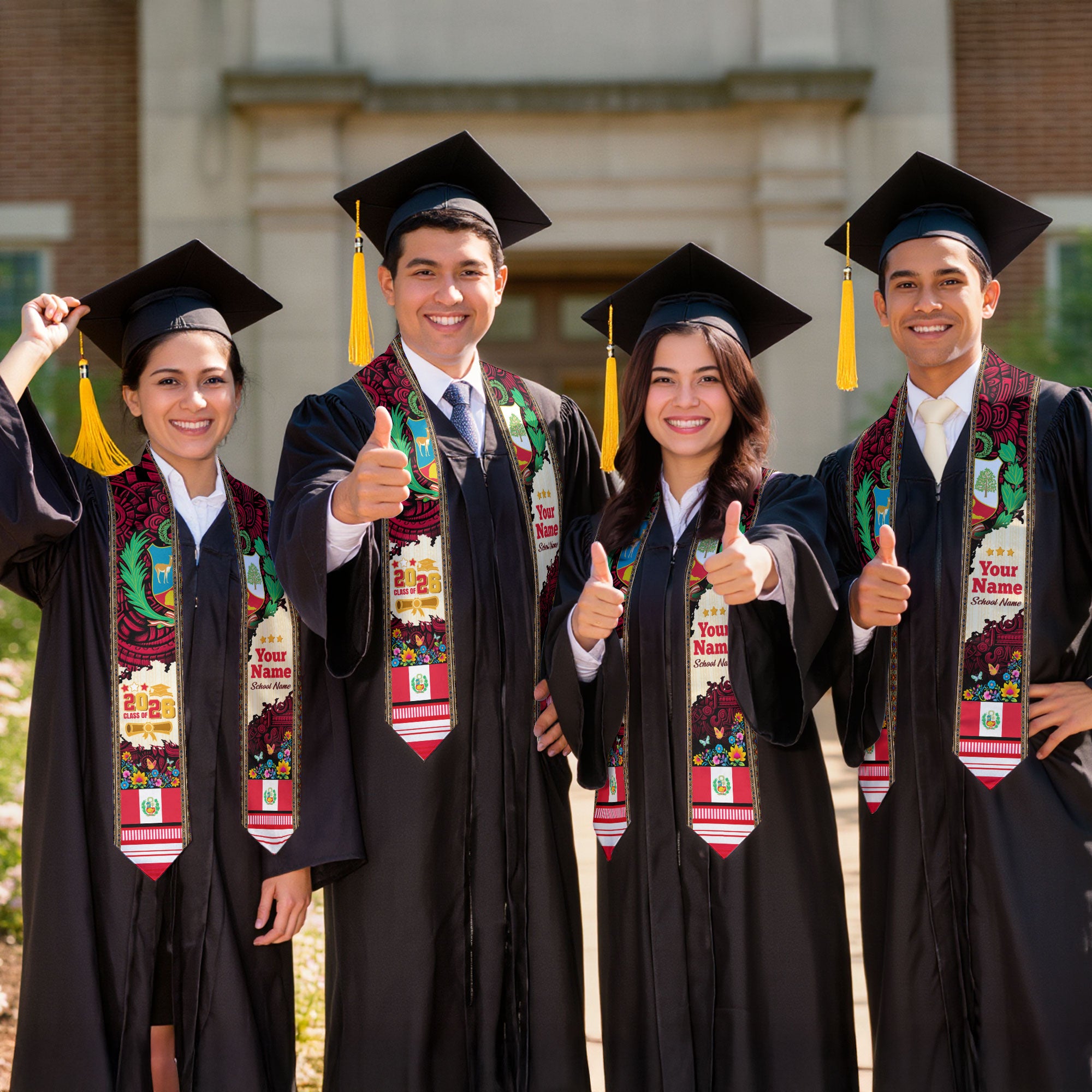 2026 Peru Graduation Stole, Peruvian Stole, Peruvian Flag Graduation Sash
