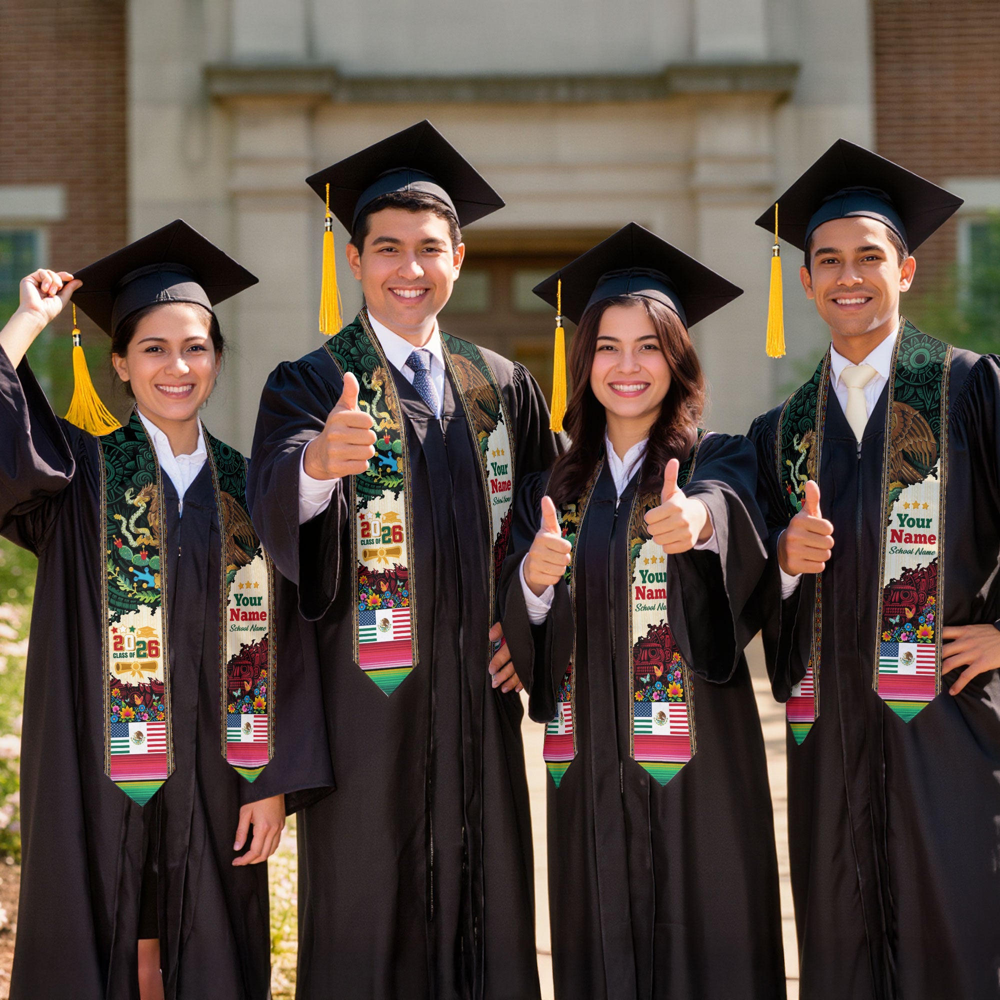 Mexico Flag Graduation Stole 2026, Mexican Grad Sash, Custom-Ready Gift Stole 2026