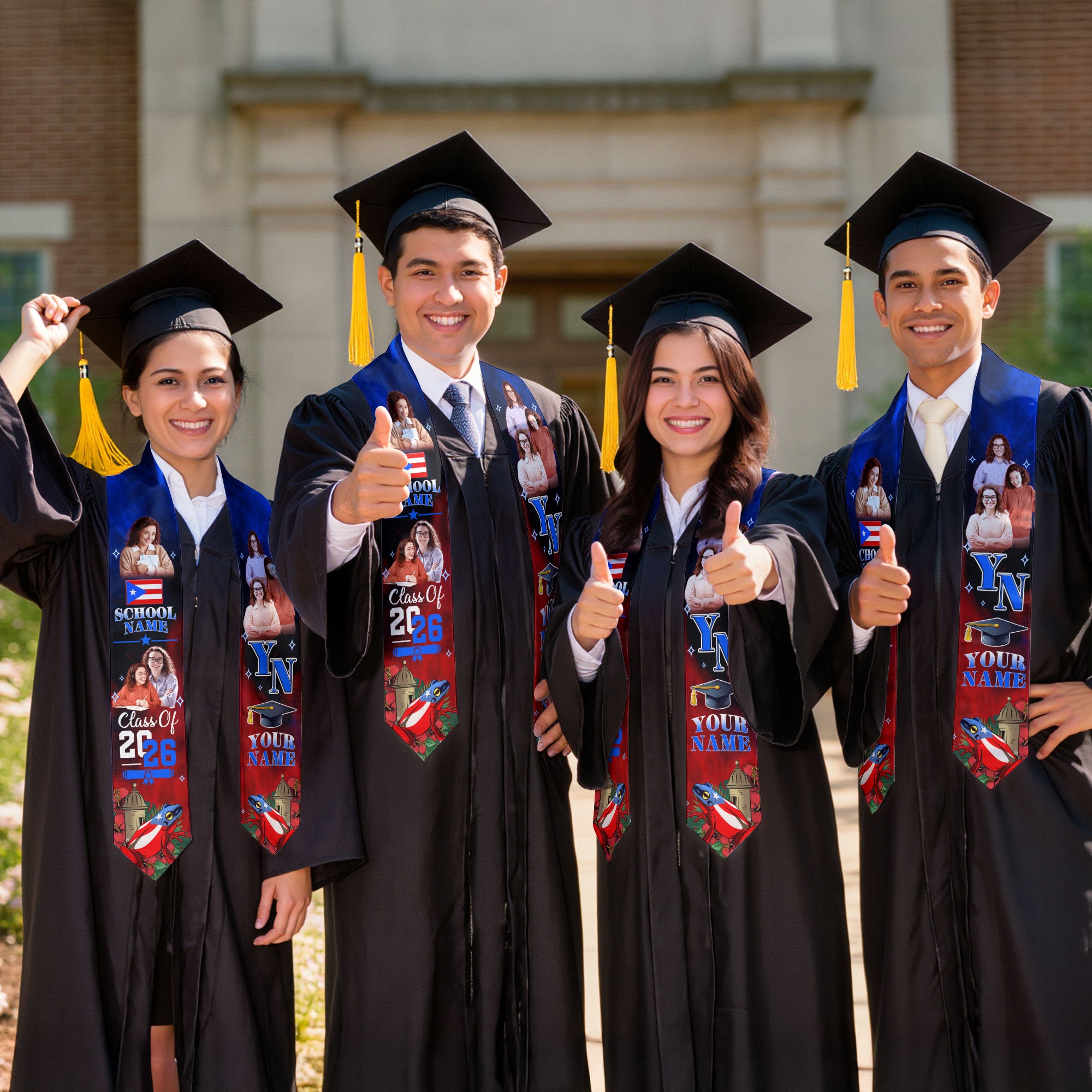Puerto Rico Graduation Stole 2026, Puerto Rican Flag Sash, Add Your Name Detail, Grads