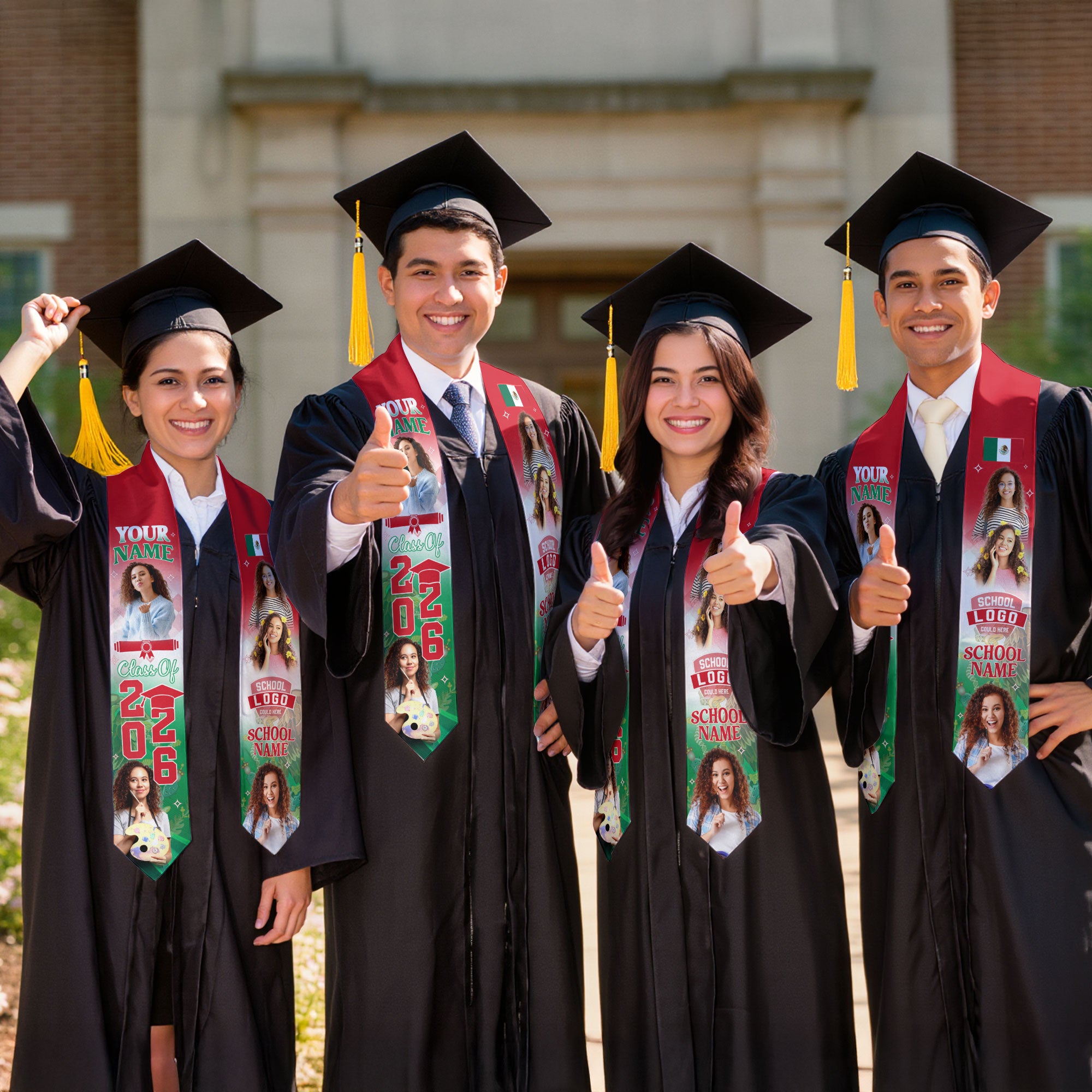 2026 Mexican Flag Graduation Sash, Mexico Stole for Grads, Tailored Finish Detail