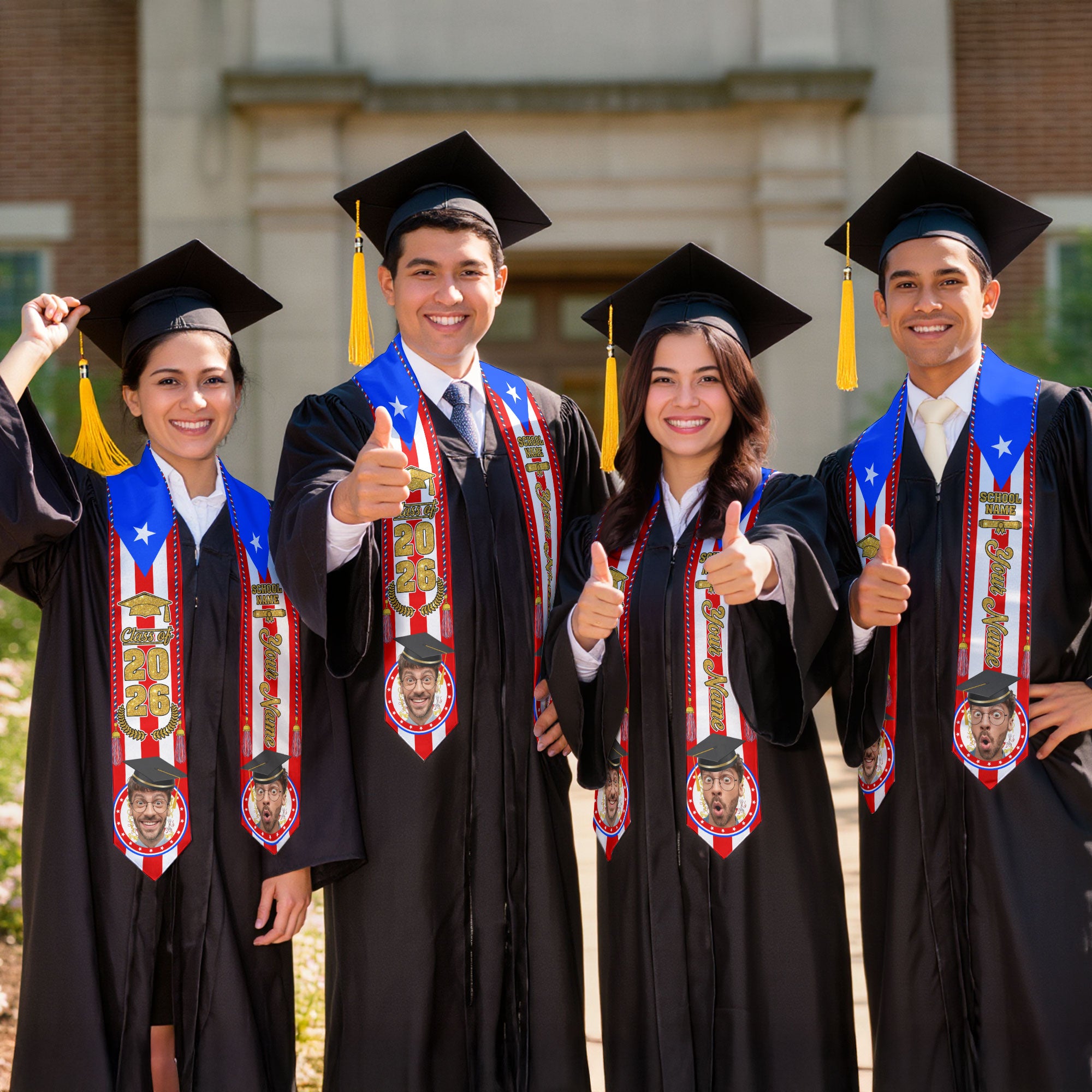 Puerto Rican Graduation Sash 2026, Puerto Rico Flag Stole, Name & Year Option for Grads