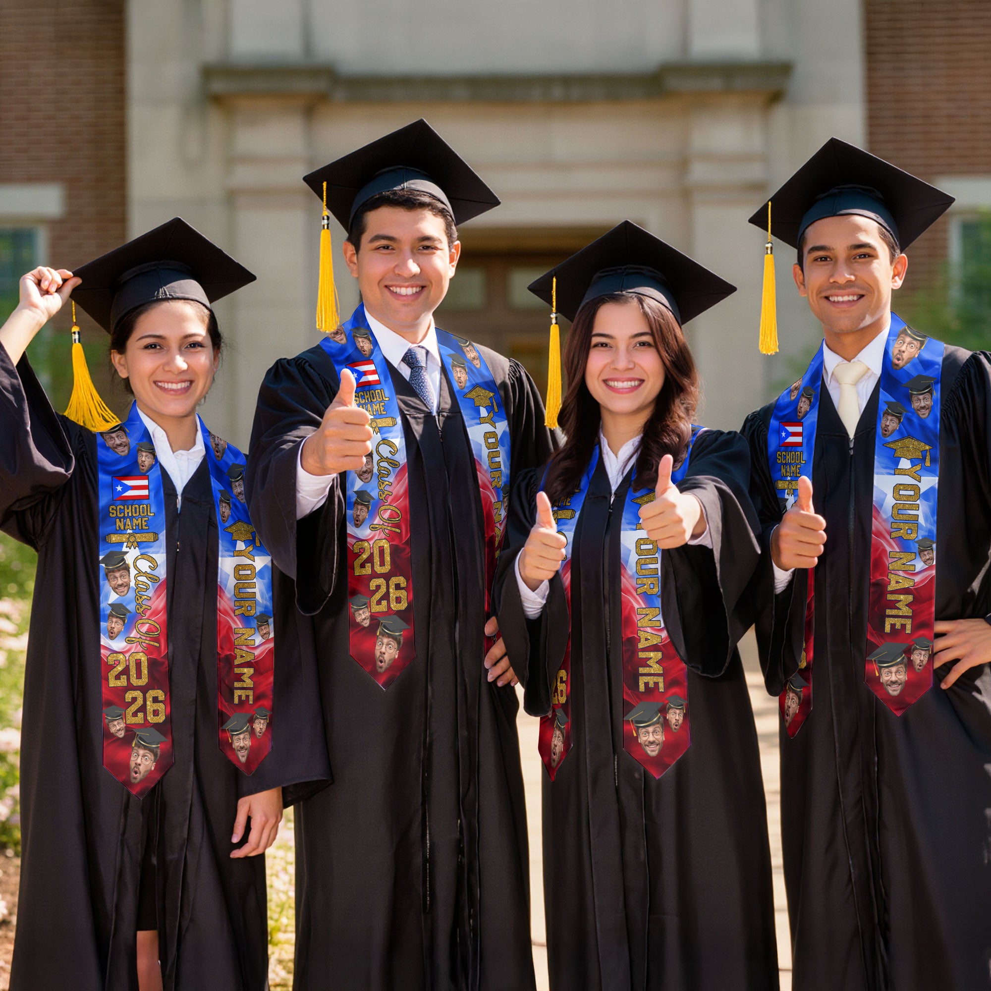 Puerto Rican Flag Sash 2026, Puerto Rico Graduation Stole, Personal Name Add-On, Gift