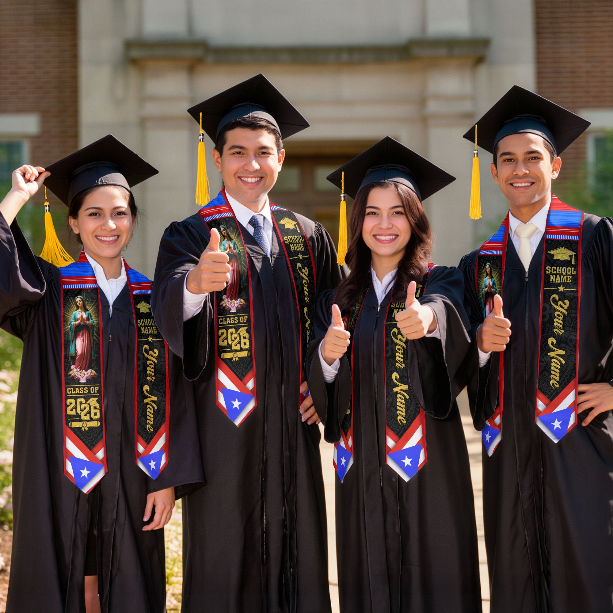 2026 Puerto Rico Stole for Graduation, Puerto Rican Flag Sash, Personal Detail for Grads