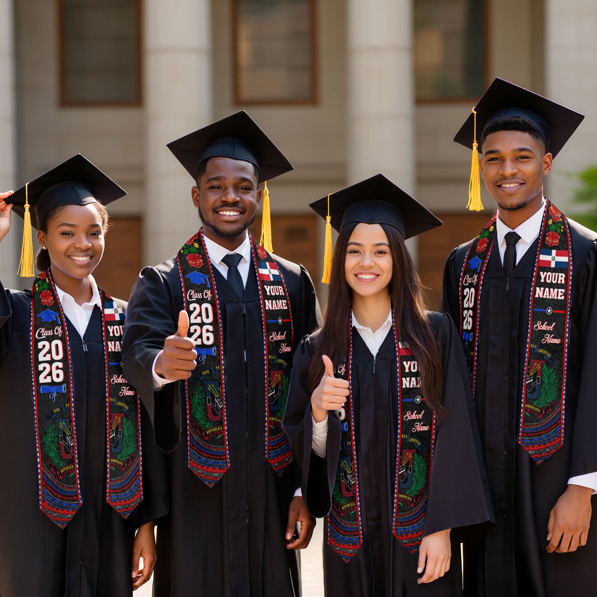 2026 Dominican Republic Graduation Sash, Dominican Flag Stole, Custom Graduation Stole